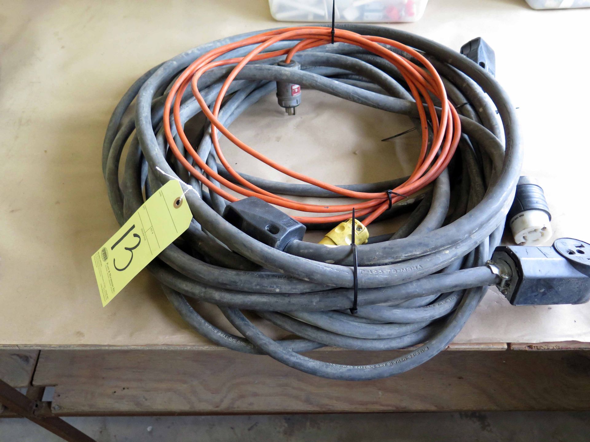 LOT OF ELECTRIC CABLES (3) & EXTENSION CORDS