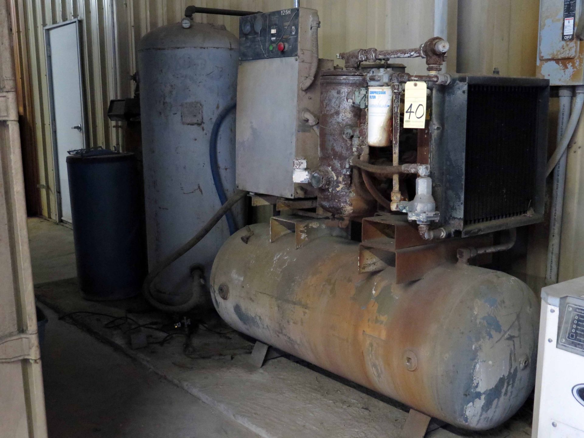 ROTARY SCREW AIR COMPRESSOR, INGERSOLL RAND MDL. SSR125HAACC13F, 125 CFM, 35 HP motor, mtd. to 90