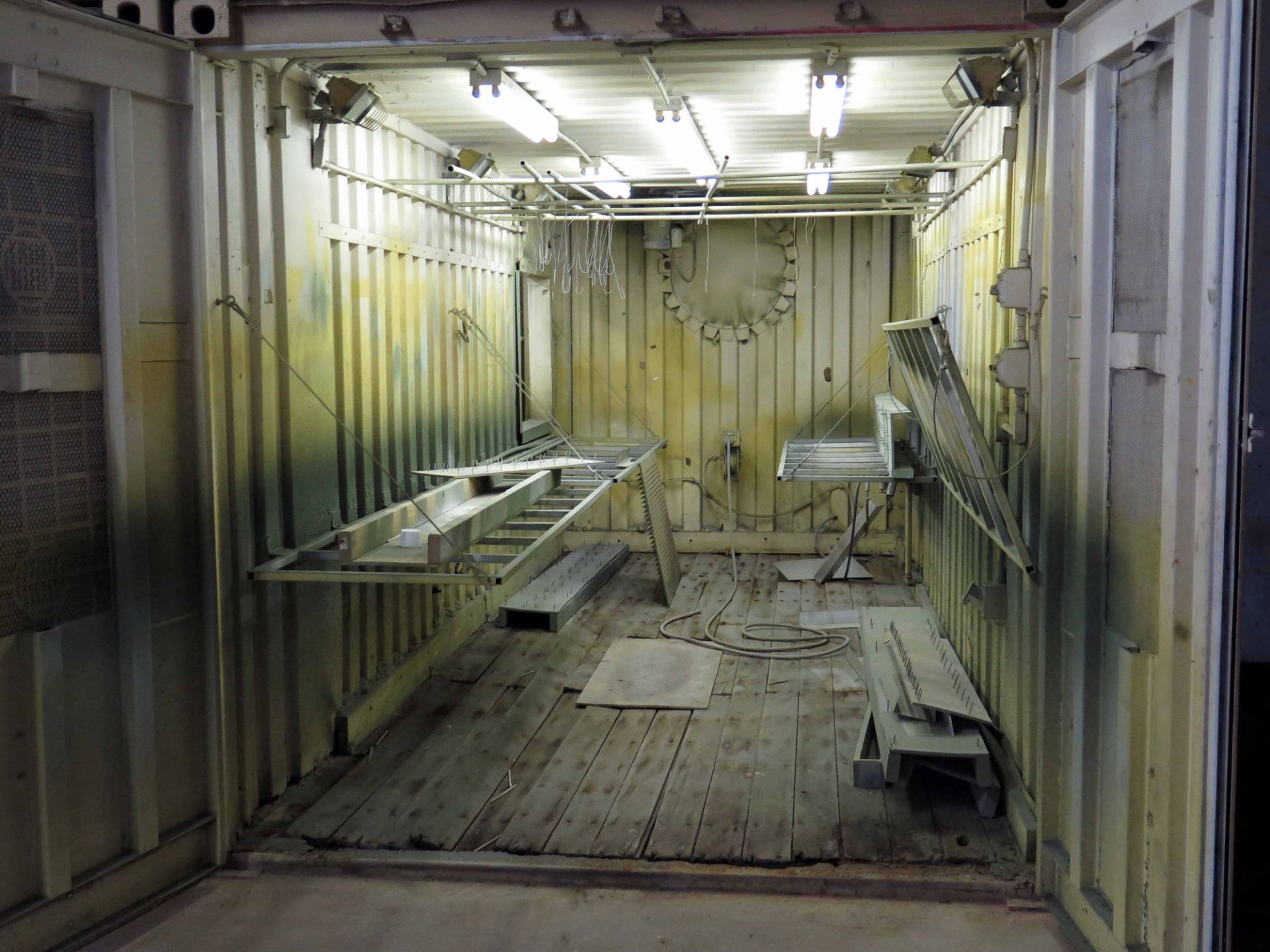 SPRAY BOOTH, CUSTOM, built w/20â€™ connex shipping containers, sgl. end doors