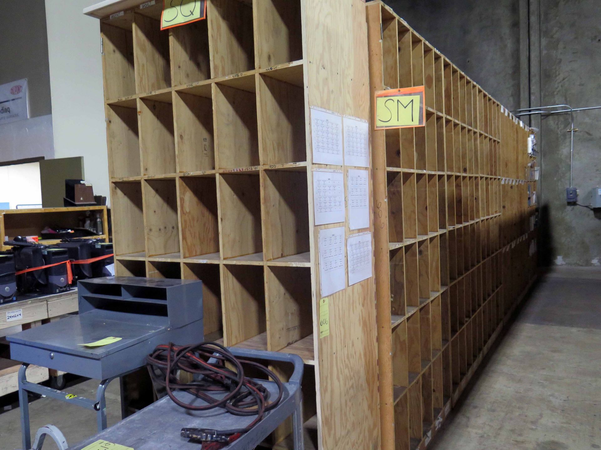 WOODEN SAMPLE RACK, 2-sided, 20'L. x 10' ht.