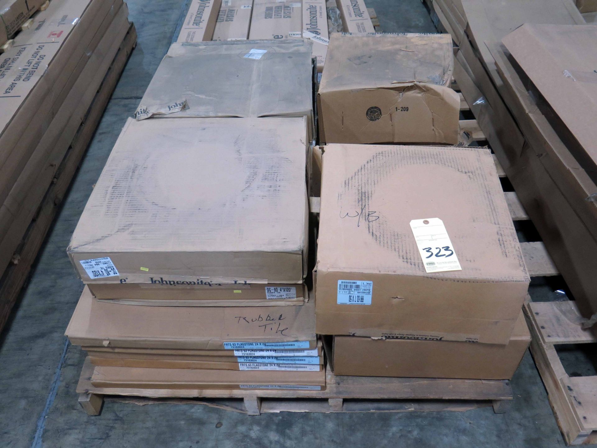 LOT OF WALL BASE MOLDING & RUBBER TILE, JOHNSONITE, misc. (on one pallet)