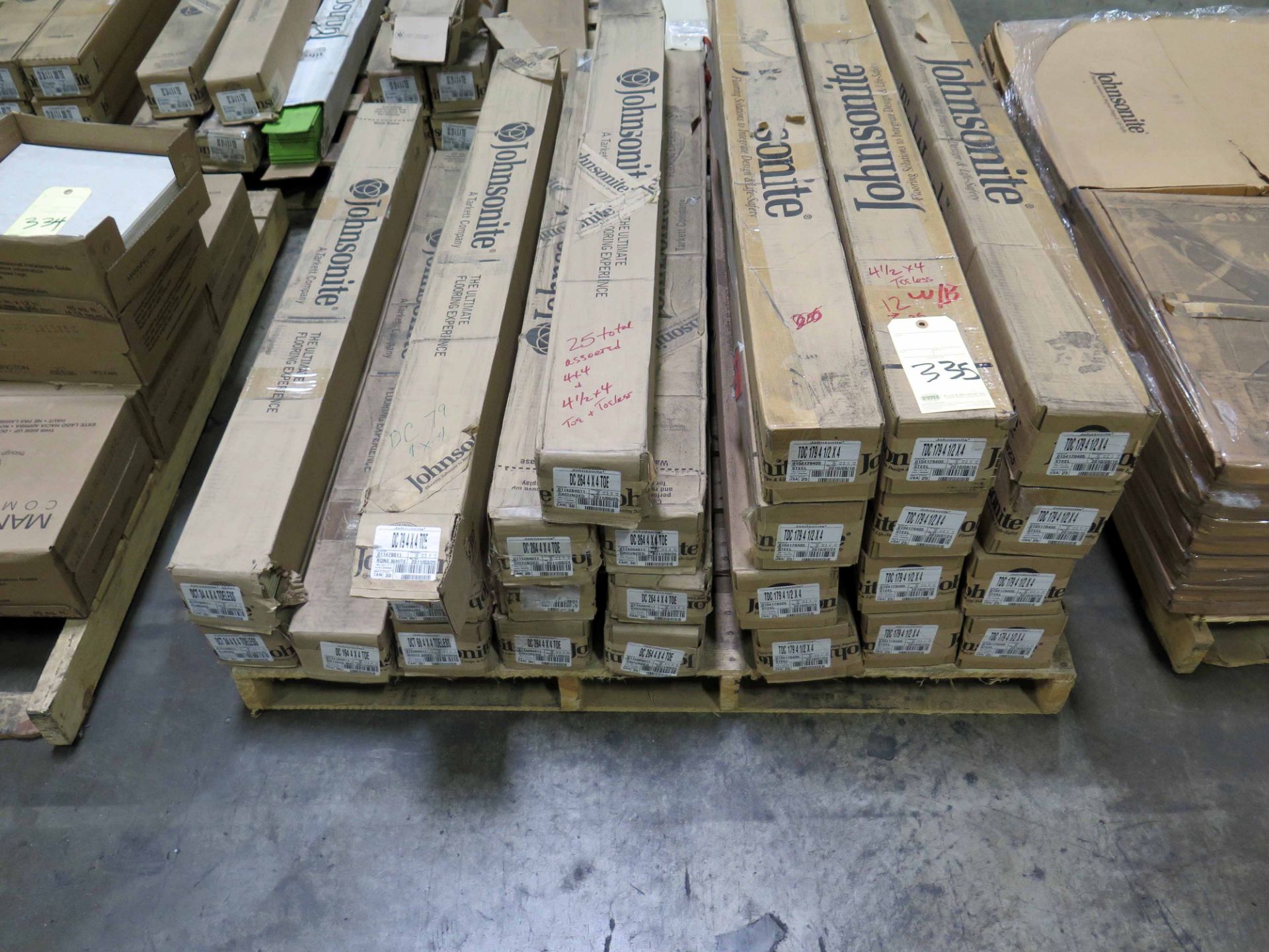 LOT OF RUBBER WALL BASE MOLDING, JOHNSONITE, misc. (on one pallet)