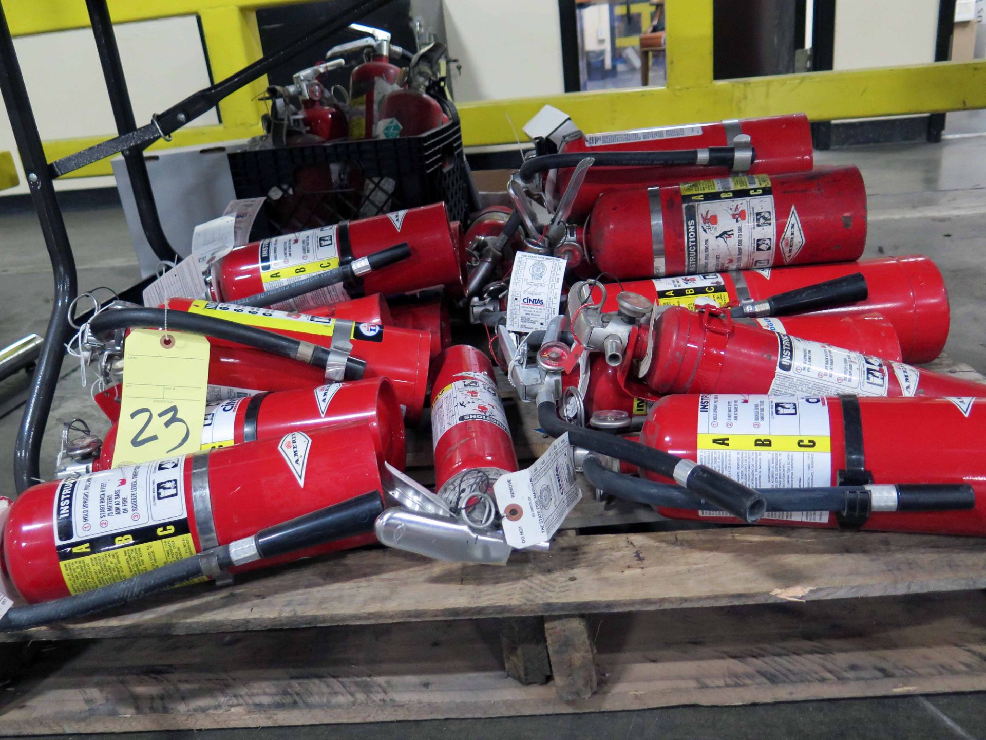 LOT OF FIRE EXTINGUISHERS (on one pallet)