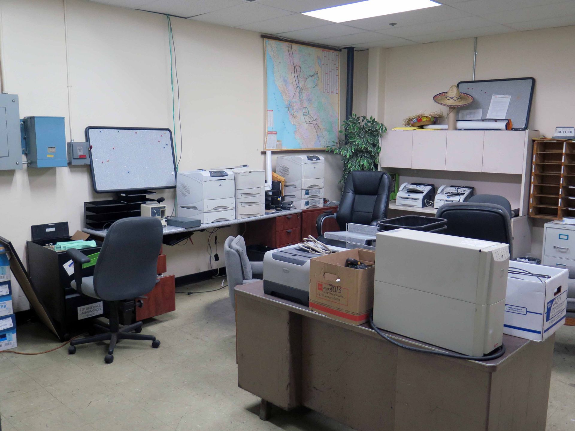 DISPATCH OFFICE, w/printers, filing cabinets, office furniture, metro rack