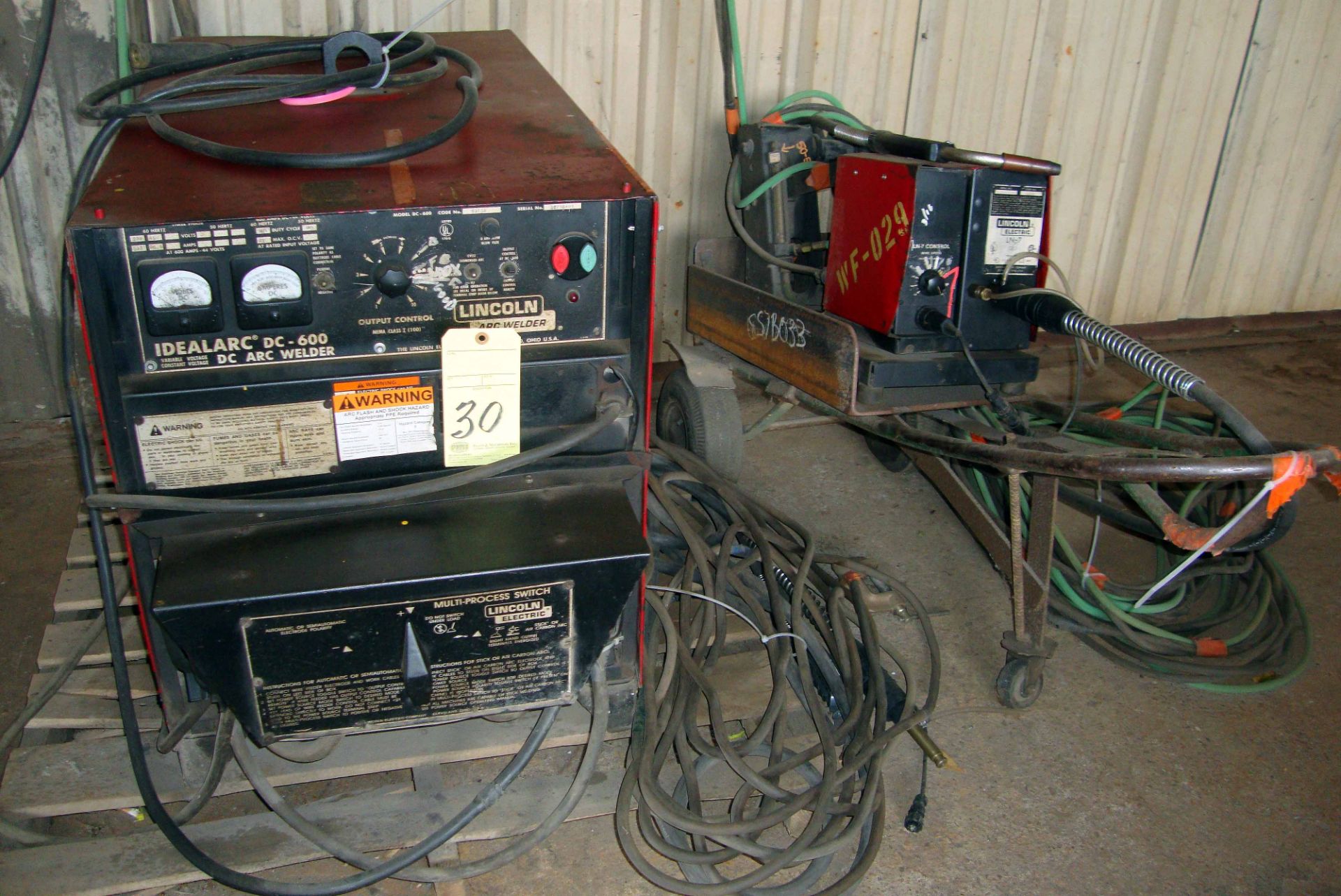 MIG WELDER, LINCOLN MDL. DC600, 600 amps @ 44 v., 100% duty cycle, Lincoln Mdl. LN7 wire feeder,