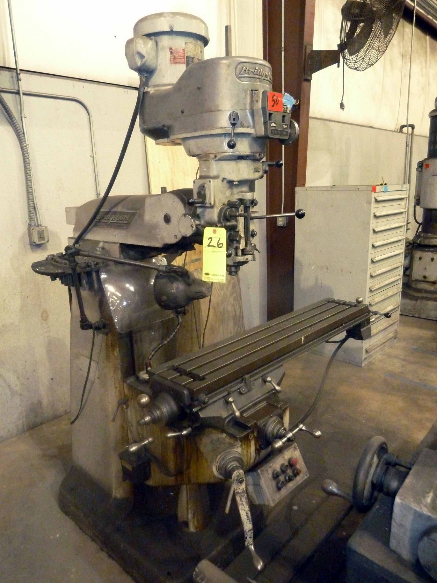 VERTICAL TURRET MILL, BRIDGEPORT, 9" x 48" table, 2 HP, pwr. Long. Table feed, 240-4200 RPM,