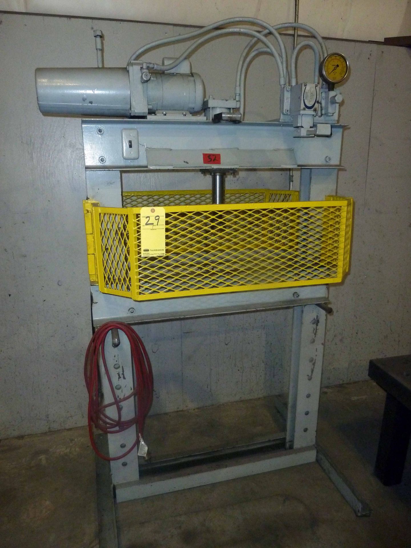 H-FRAME PRESS, ENERPAC 5 T. CAP., 32" btn. uprights, 3/4 HP (Location M-Houston)