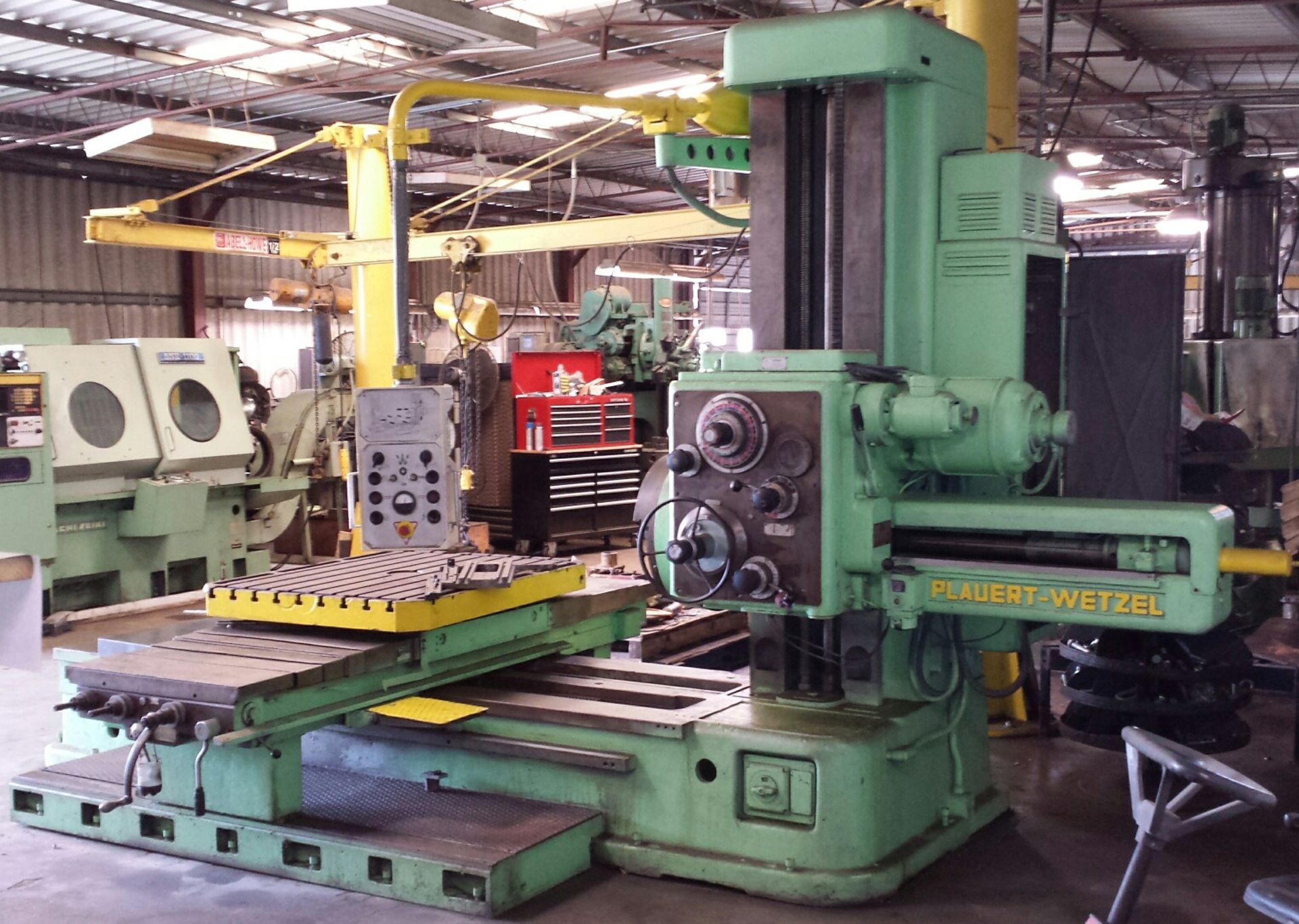 TABLE TYPE HORIZONTAL BORING MILL, PLAUERT WETZEL 3" CAP., 3" spindle dia., built-in 40" x 49"