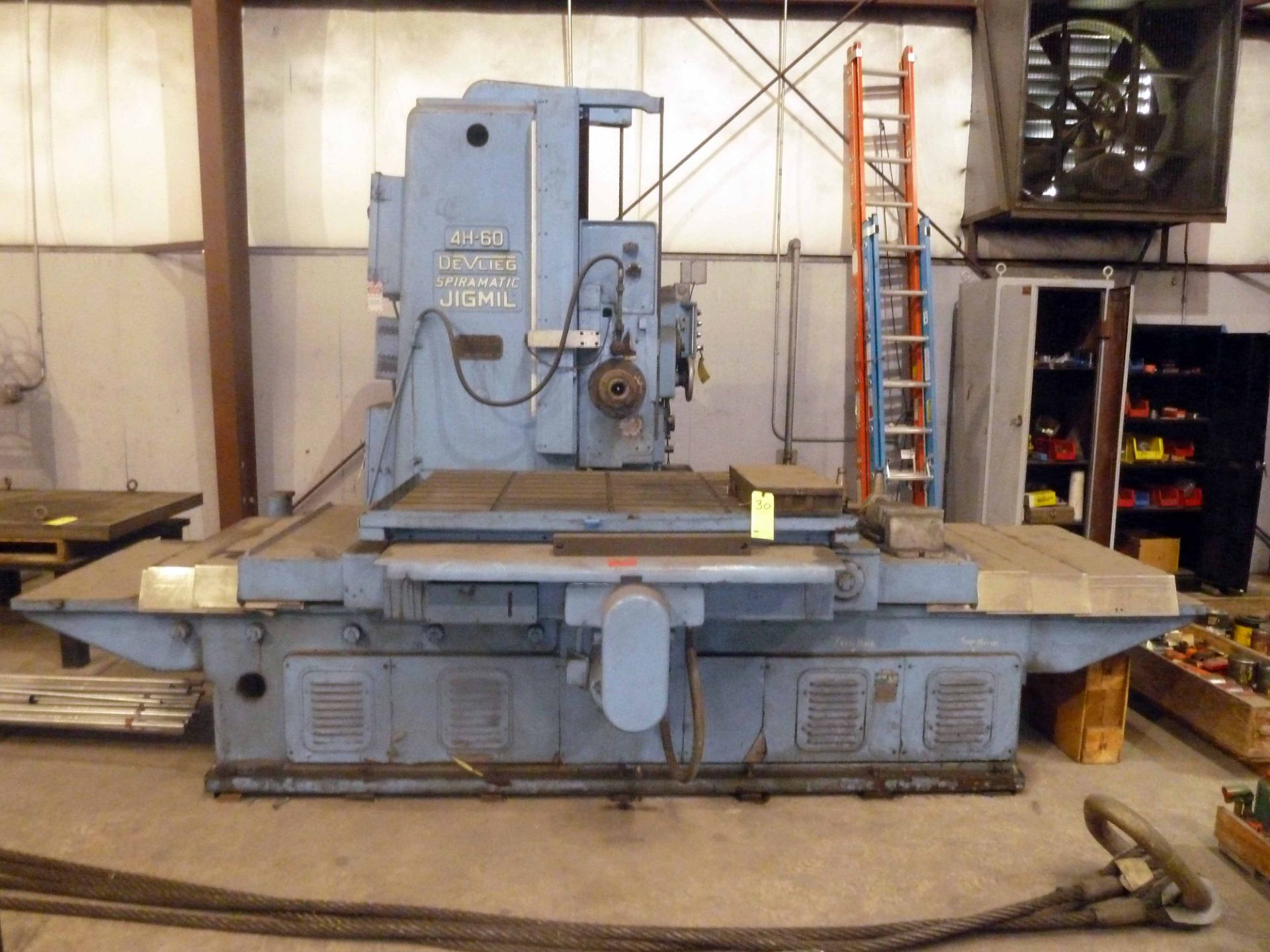 HORIZONTAL JIG MILL, DEVLIEG SPIRAMATIC MDL. 4H-60, 40" x 60" T-slotted table, 4" spdl., 48" vert.