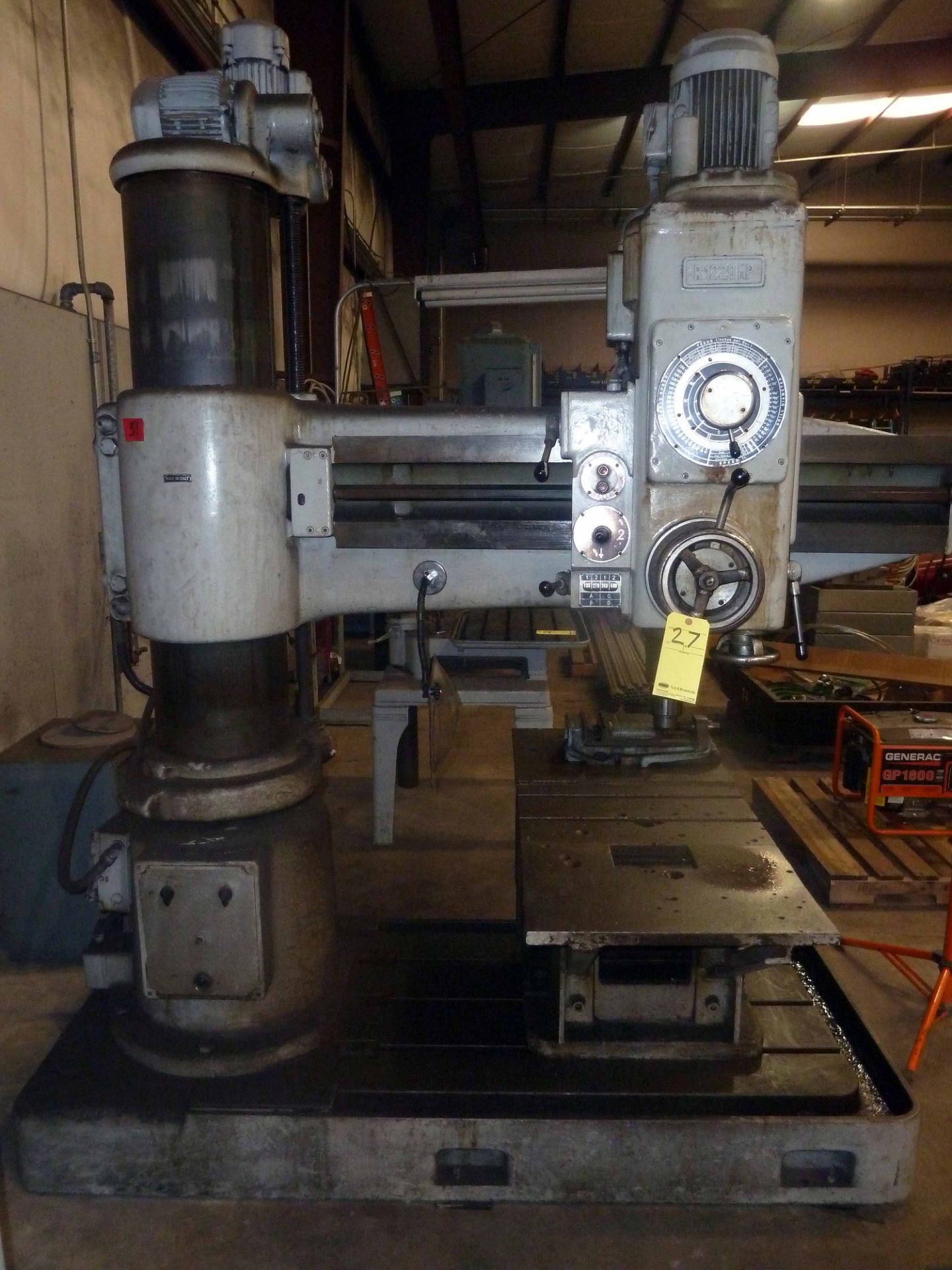 RADIAL DRILL, BREDA 4' X 12", Mdl. R220MP, spds: 30-2200 RPM, pwr. clamping, pwr. elevation, box