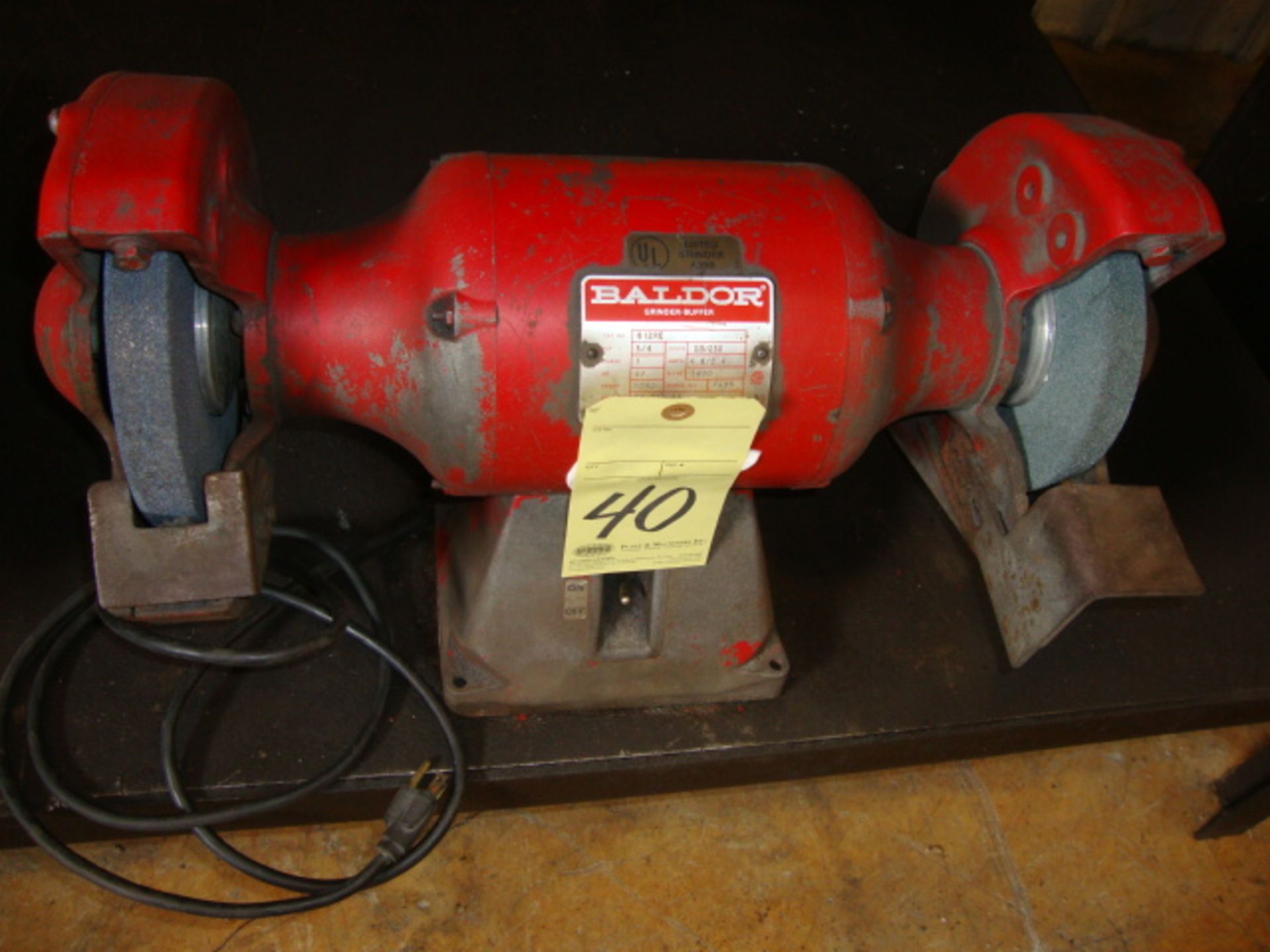 BENCH TYPE ELECTRIC GRINDER, BALDOR 8", 3/4 HP motor  (located under the benches)