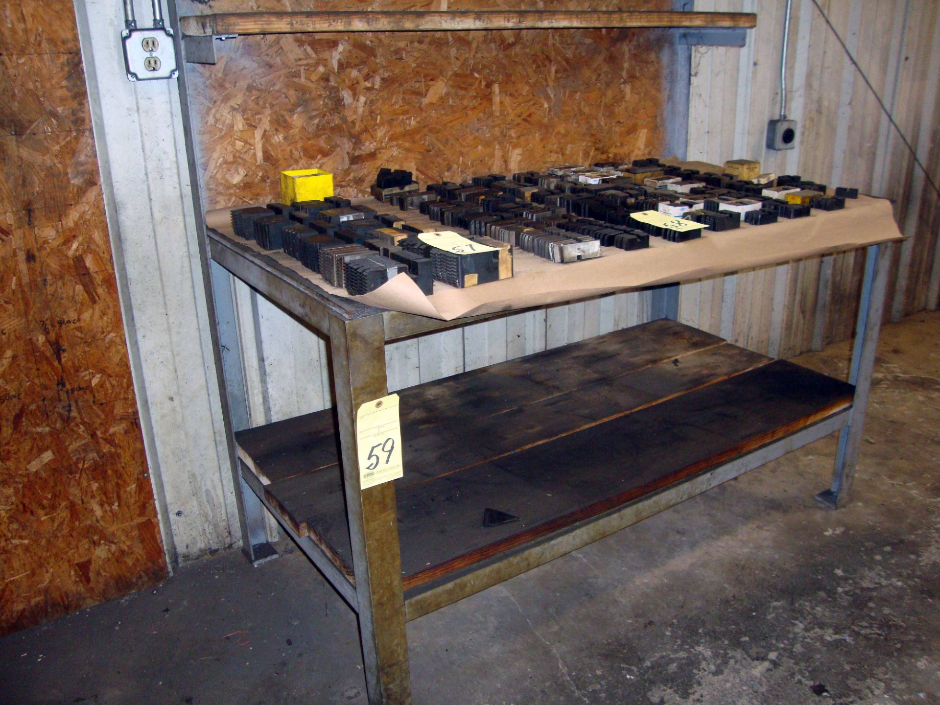 STEEL WORKTABLE, 32" x 58", wood top (may not be taken until tooling has been removed)