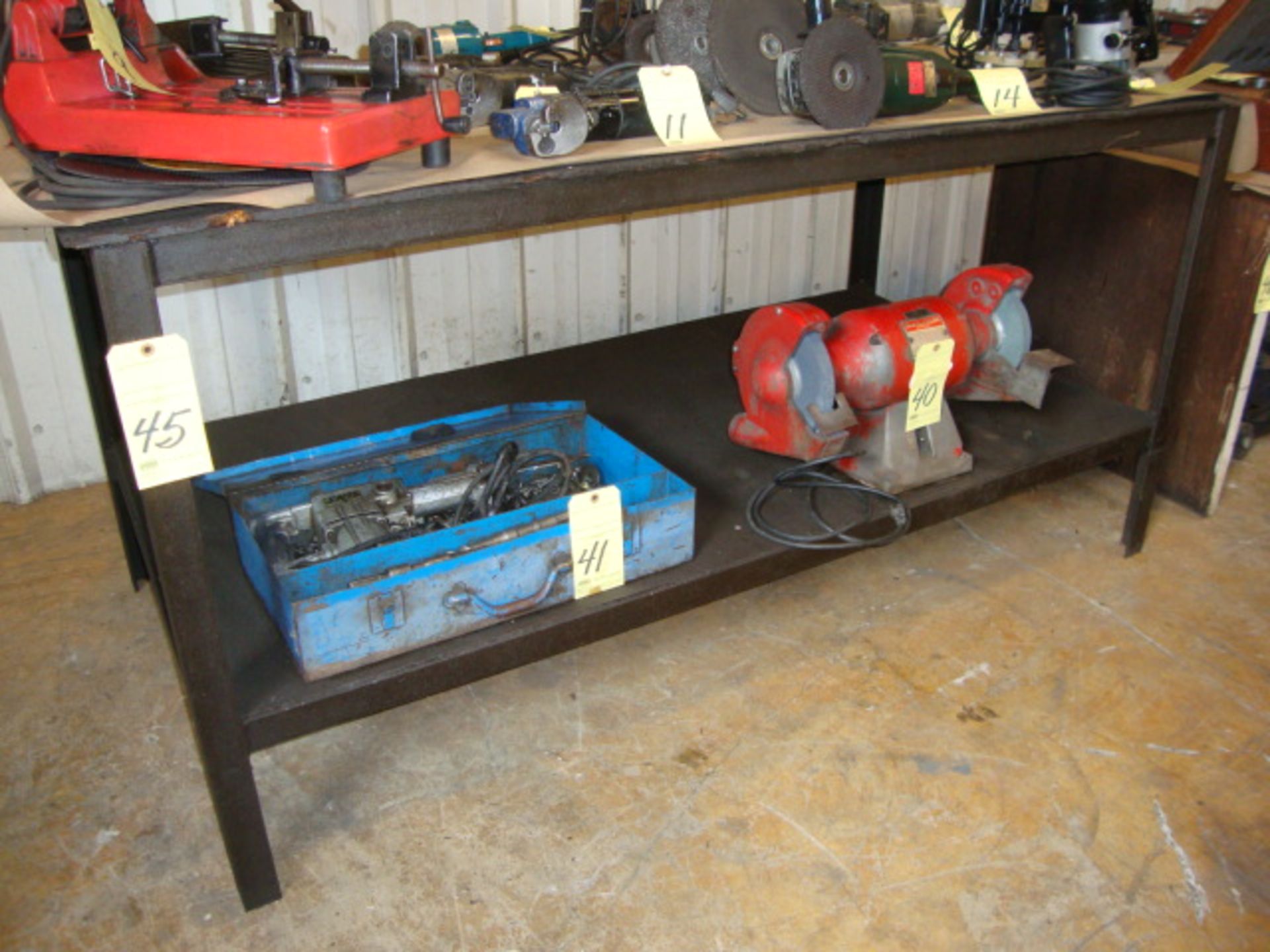 STEEL WORKTABLE, 38" x 78", wood top (may not be taken until tooling has been removed)