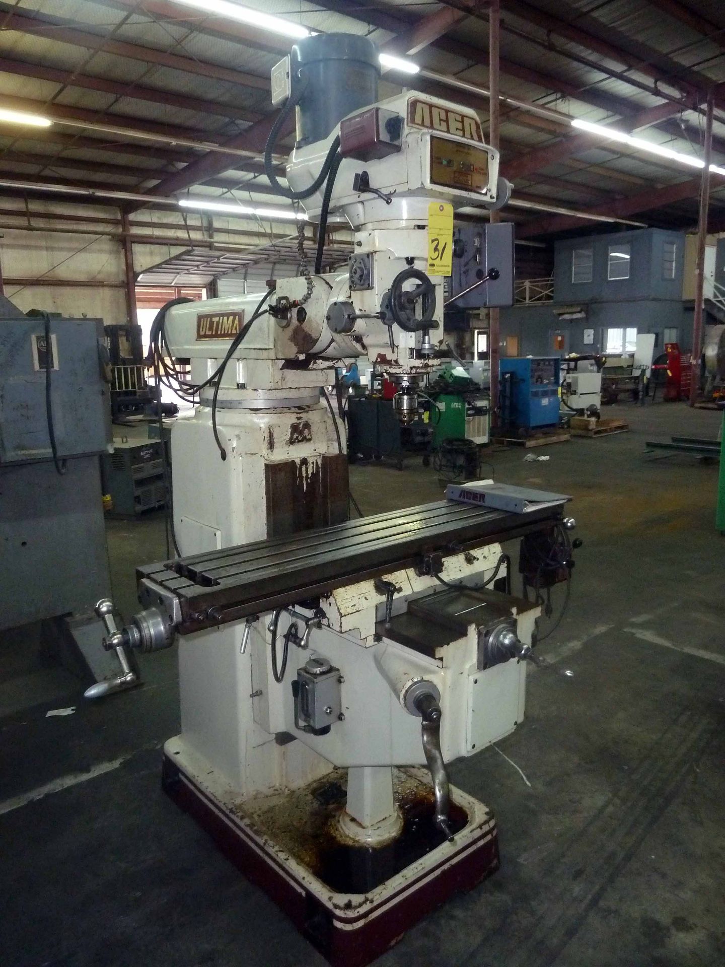 VERTICAL TURRET MILL, ACER ULTIMA MDL. 4VK, 10â€ x 50â€ table, harden & ground ways, variable