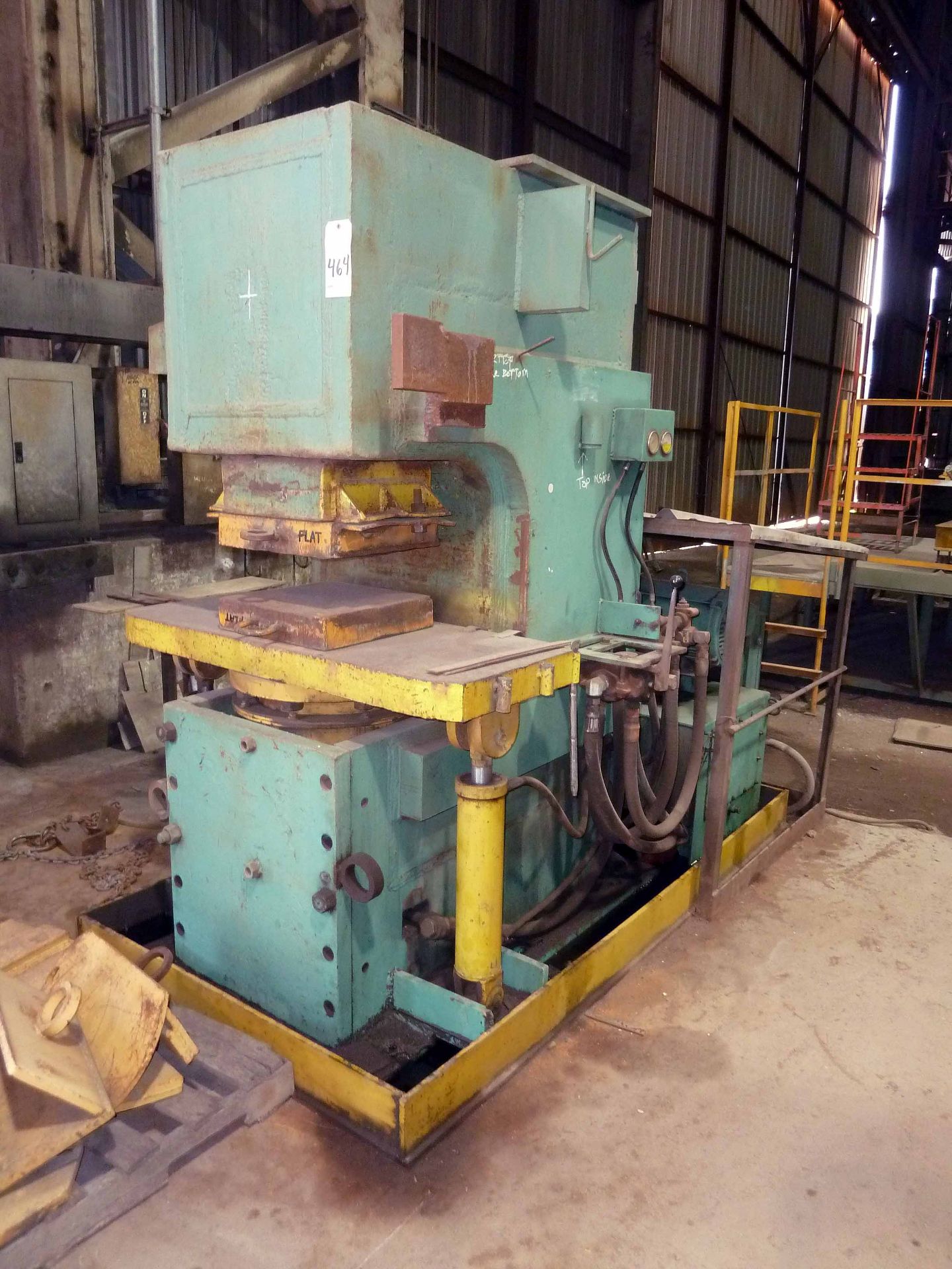 HYDRAULIC UP-ACTING DISHING & FLANGING PRESS, CUSTOM APPROX. 500 T. CAP., 16" dia. up-acting hyd.