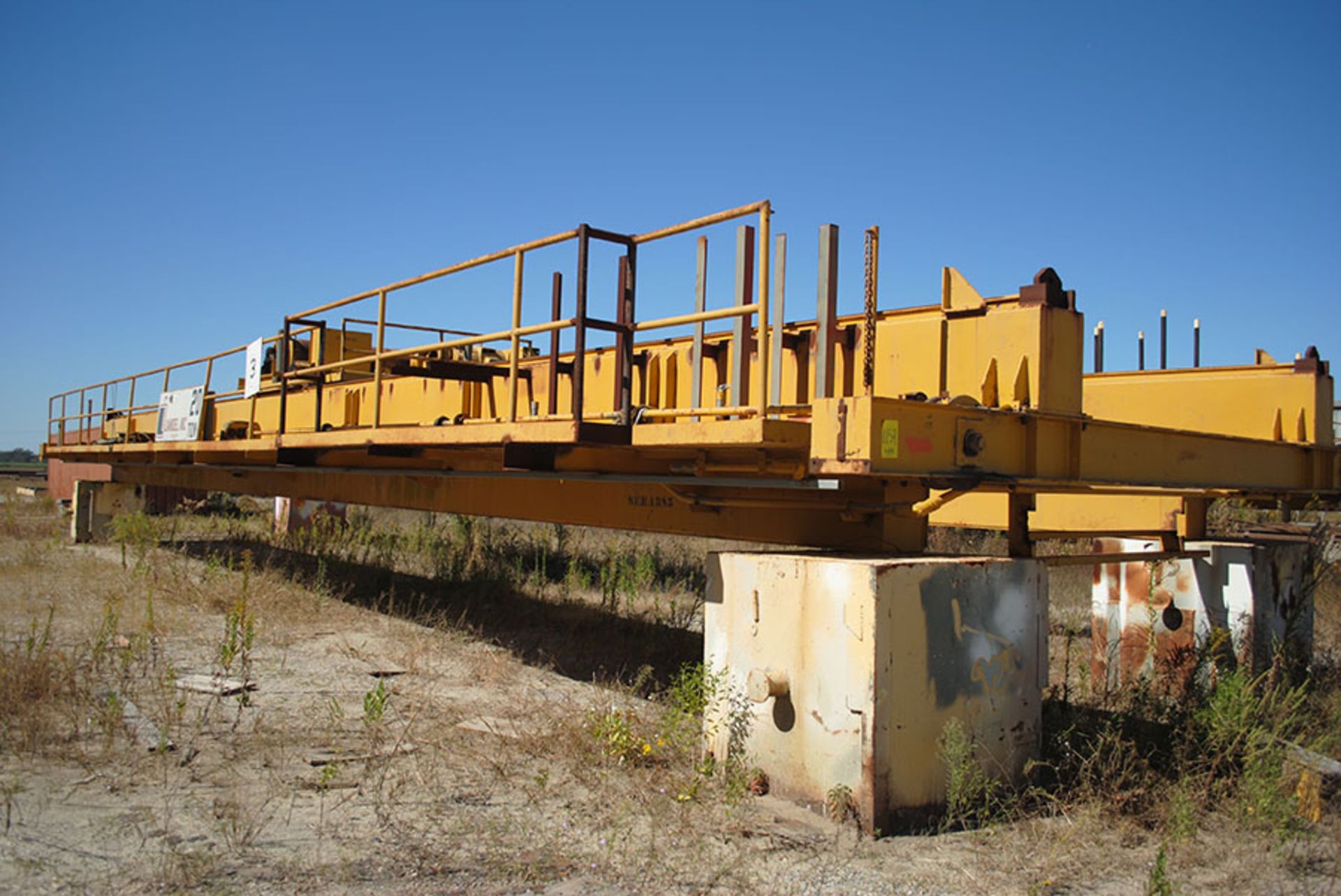 OVERHEAD BRIDGE CRANE, LANDEL 20 T. X APPROX. 67' SPAN, dbl. box girder, top riding, pendant