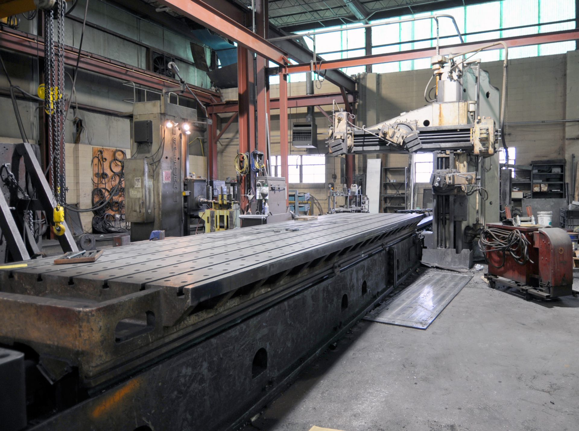 OPEN SIDE PLANER, ROCKFORD 60" X 217", 60" x 217" table, (2) airlift rail heads, (1) airlift side