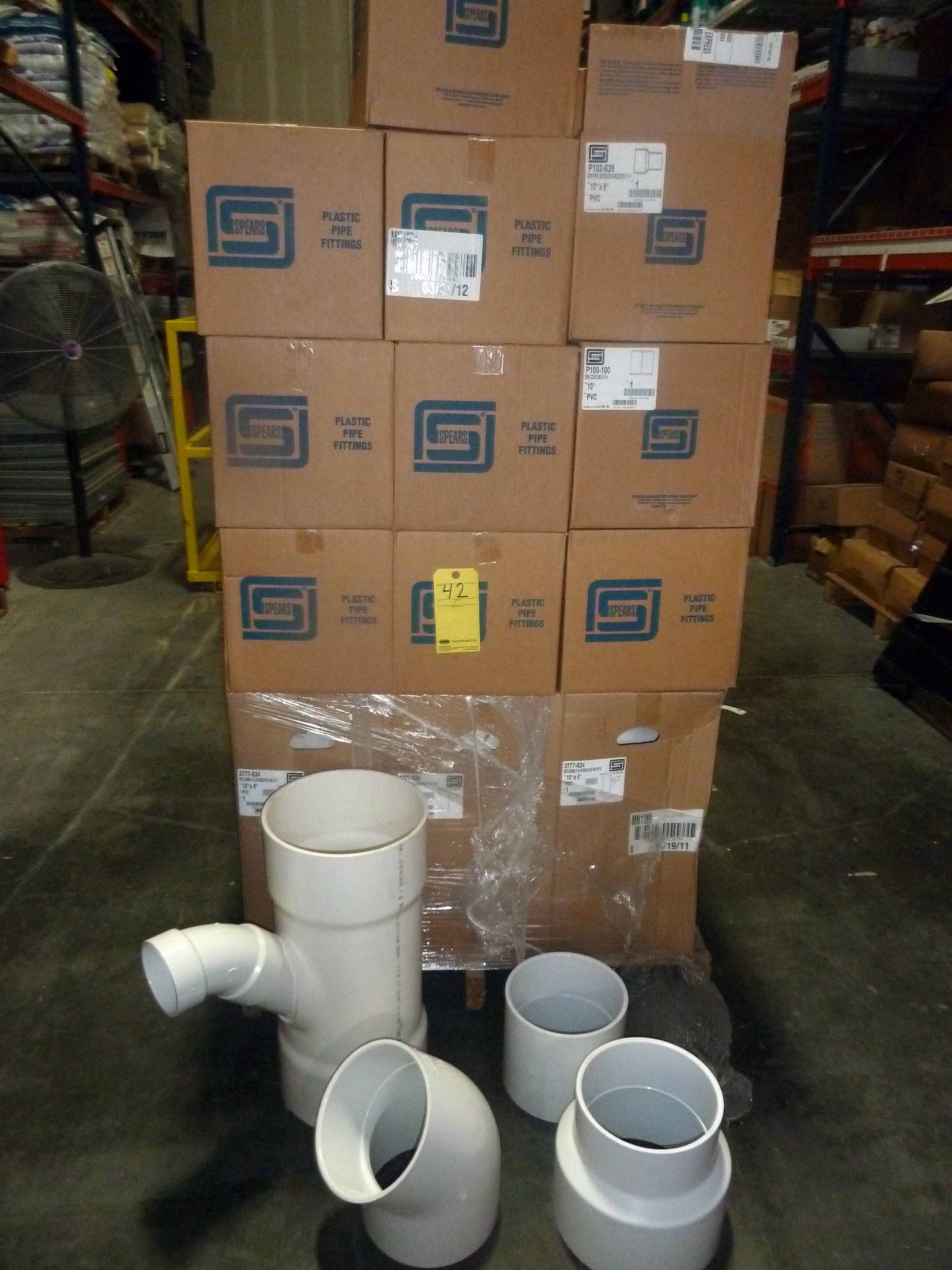 LOT OF PVC PIPE FITTINGS: 10" RED COMBO-Y & 1/8" BEND SOC S40 N.P.R.  LOCATED IN HOUSTON, TX