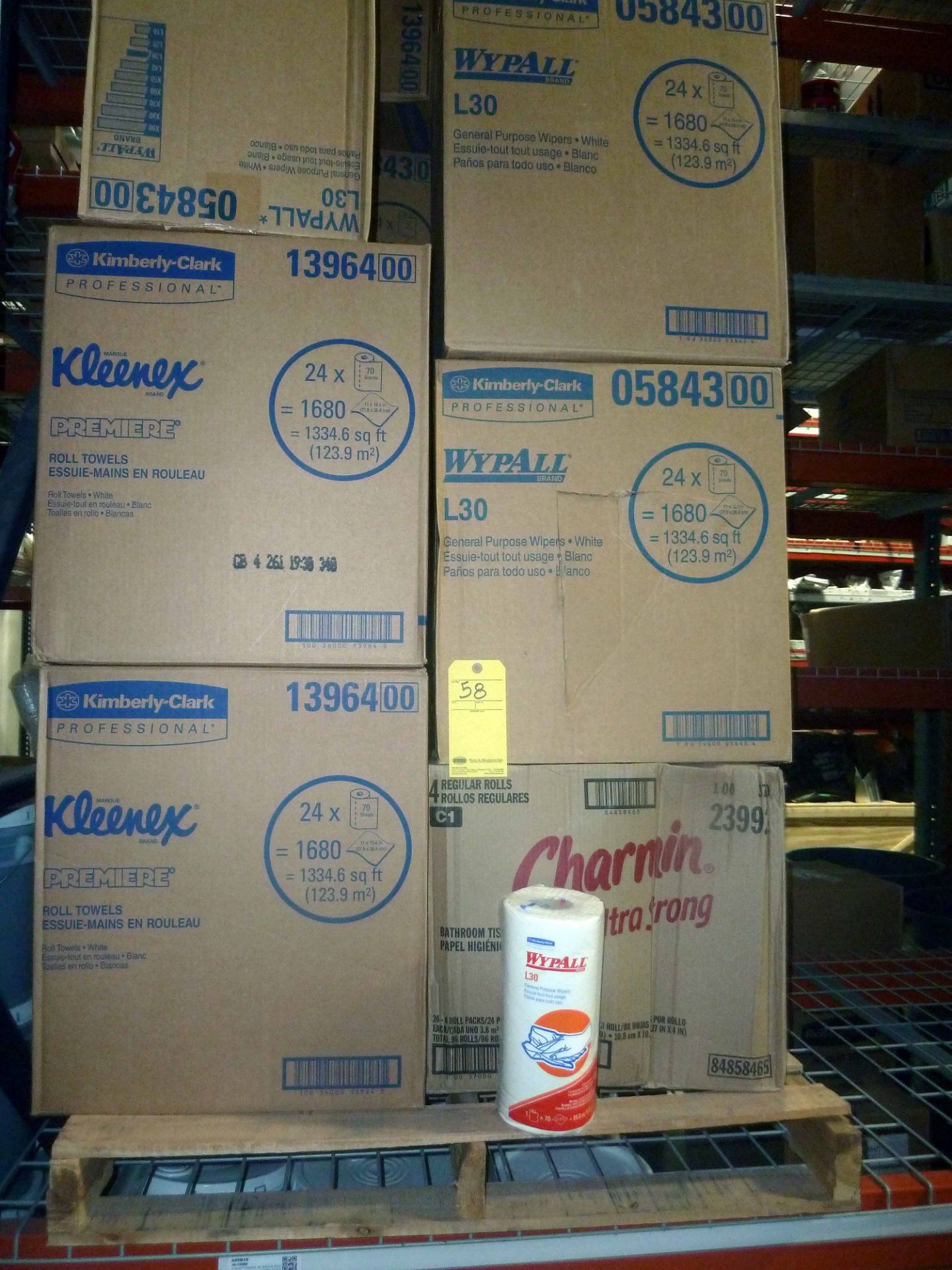 LOT OF CONSISTING OF WYPALL & KLEENEX PAPER TOWELS  &  CHARMIN TOILET PAPER (approx. 10 boxes -