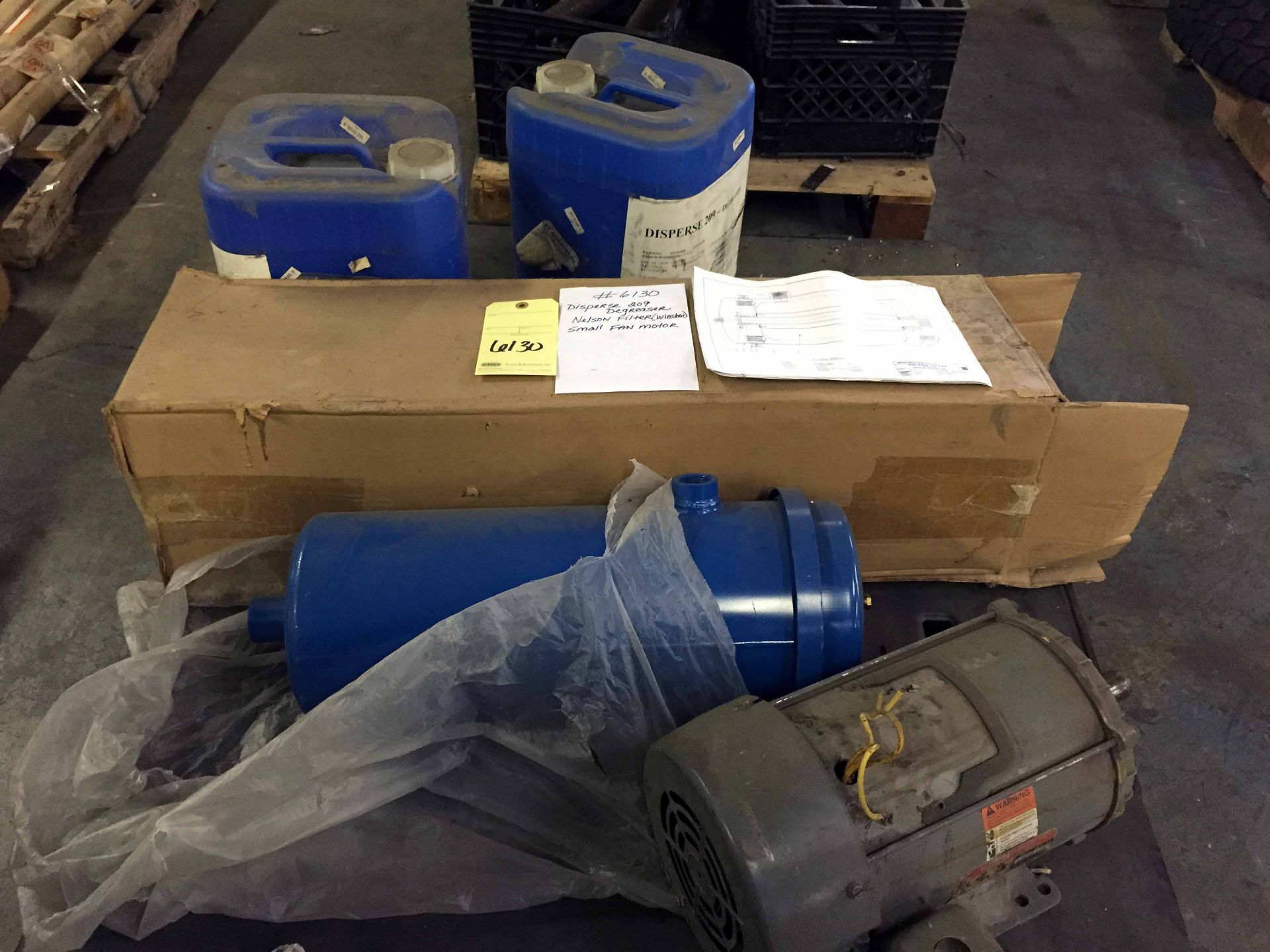 LOT CONSISTING OF DISPERSE 209 DEGREASER, NELSON FILTER (WINSLOW), SMALL FAN MOTOR LOCATED IN