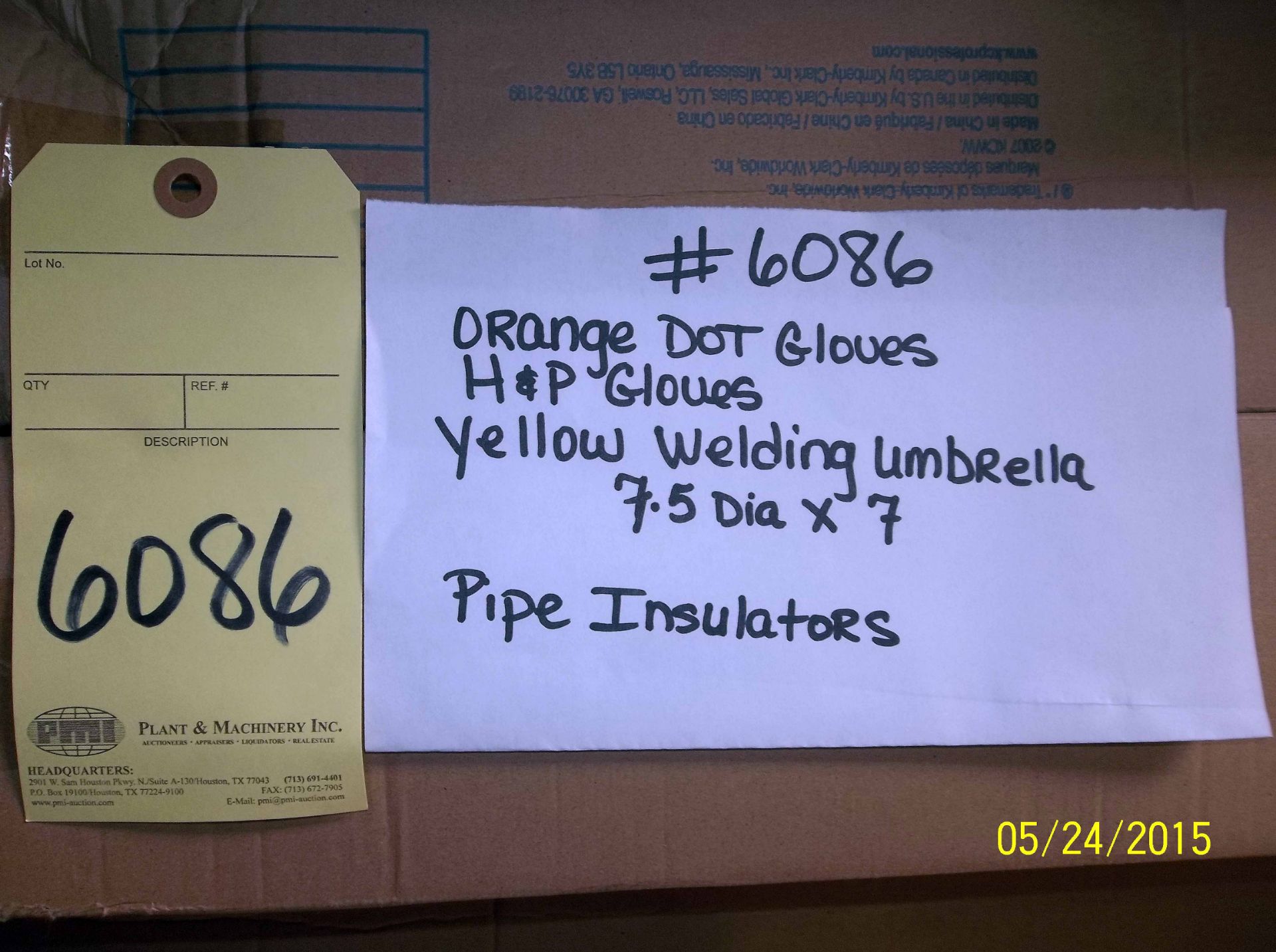 LOT CONSISTING OF ORANGE DOT GLOVES, H&P GLOVES, YELLOW WELDING UMBRELLA 7-1/2 DIA. X 7, PIPE - Image 2 of 2