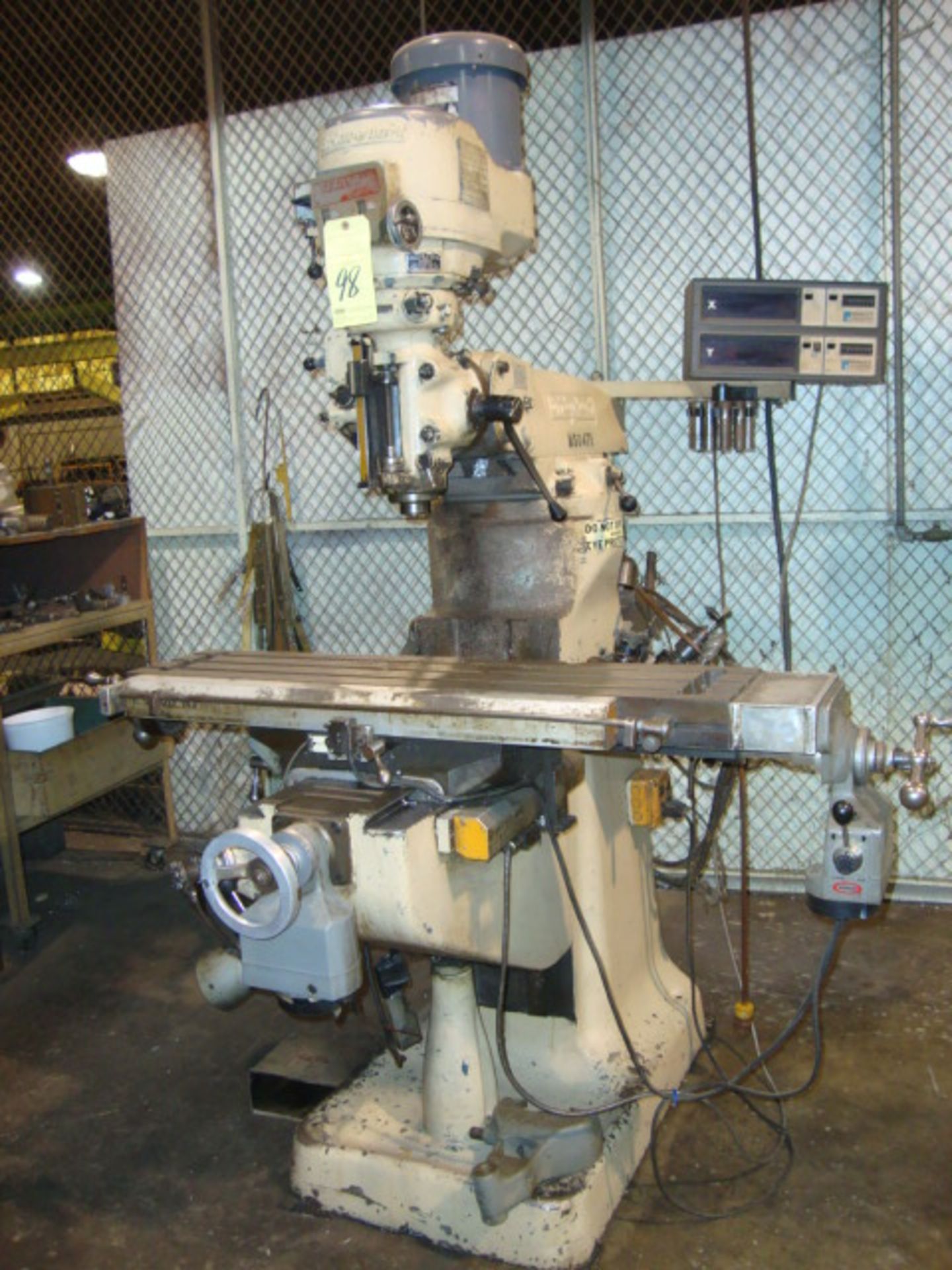 TURRET TYPE VERTICAL MILL, BRIDGEPORT SERIES 1, 9" x 42" table, chrome ways, 2-axis D.R.O.,