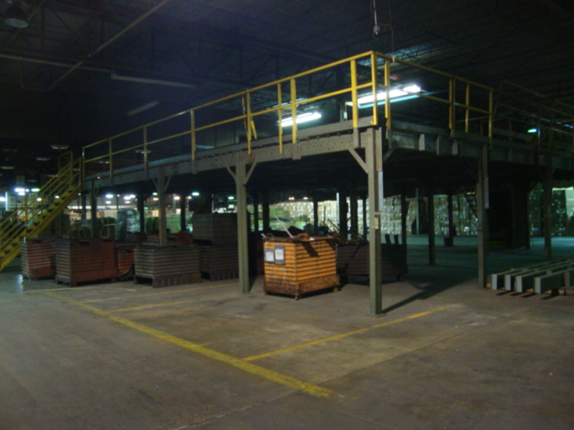 H.D. MEZZANINE, EQUIPTO, 50'L. x 40'W. approx. size, (2) stairways, 48" material elevator,  8' ht.