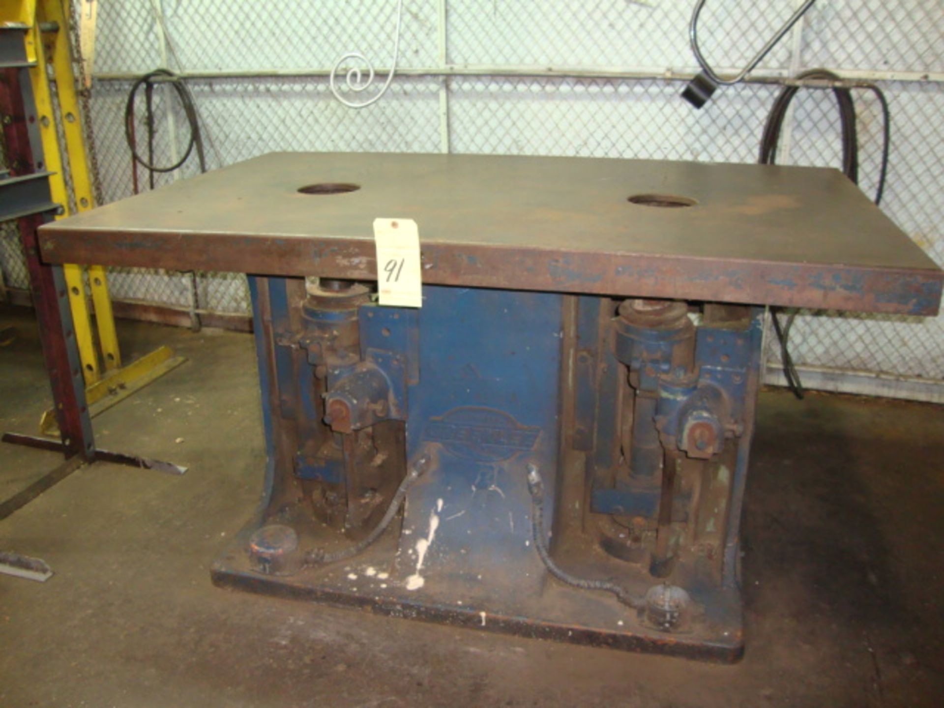 VERTICAL SPINDLE SANDER, GREENLEE TWIN SPINDLE, 42" x 66" cast iron worktable, 30" dist. btn.