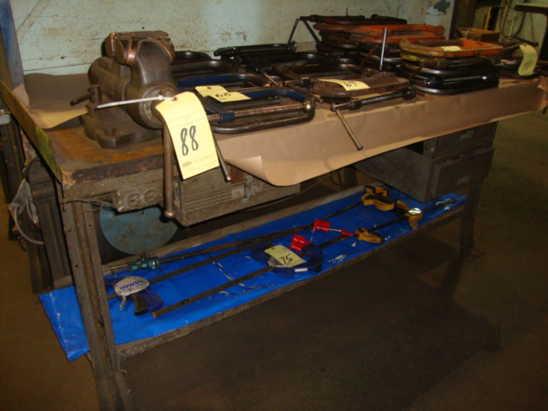 STEEL WORKBENCH, 30" x 72" wood top, w/Wilton 4" swivel bench vise  (may not be removed until