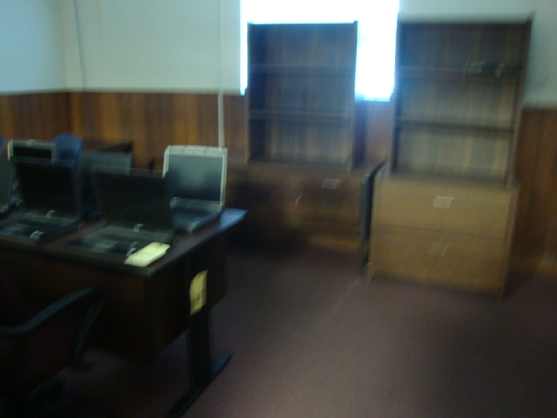 LOT OF OFFICE FURNITURE: desk, credenza, bookcase