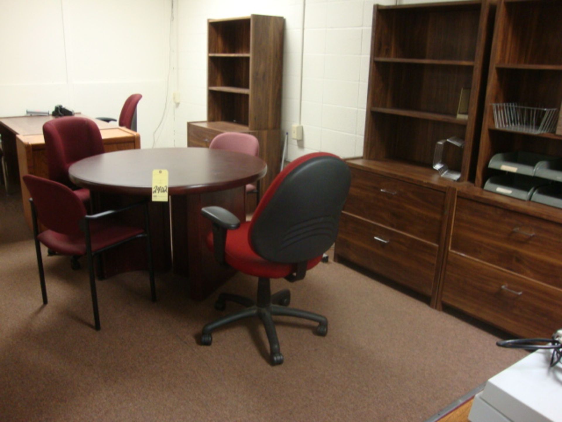 LOT OF OFFICE FURNITURE: desks, table, lateral file cabinets, chairs