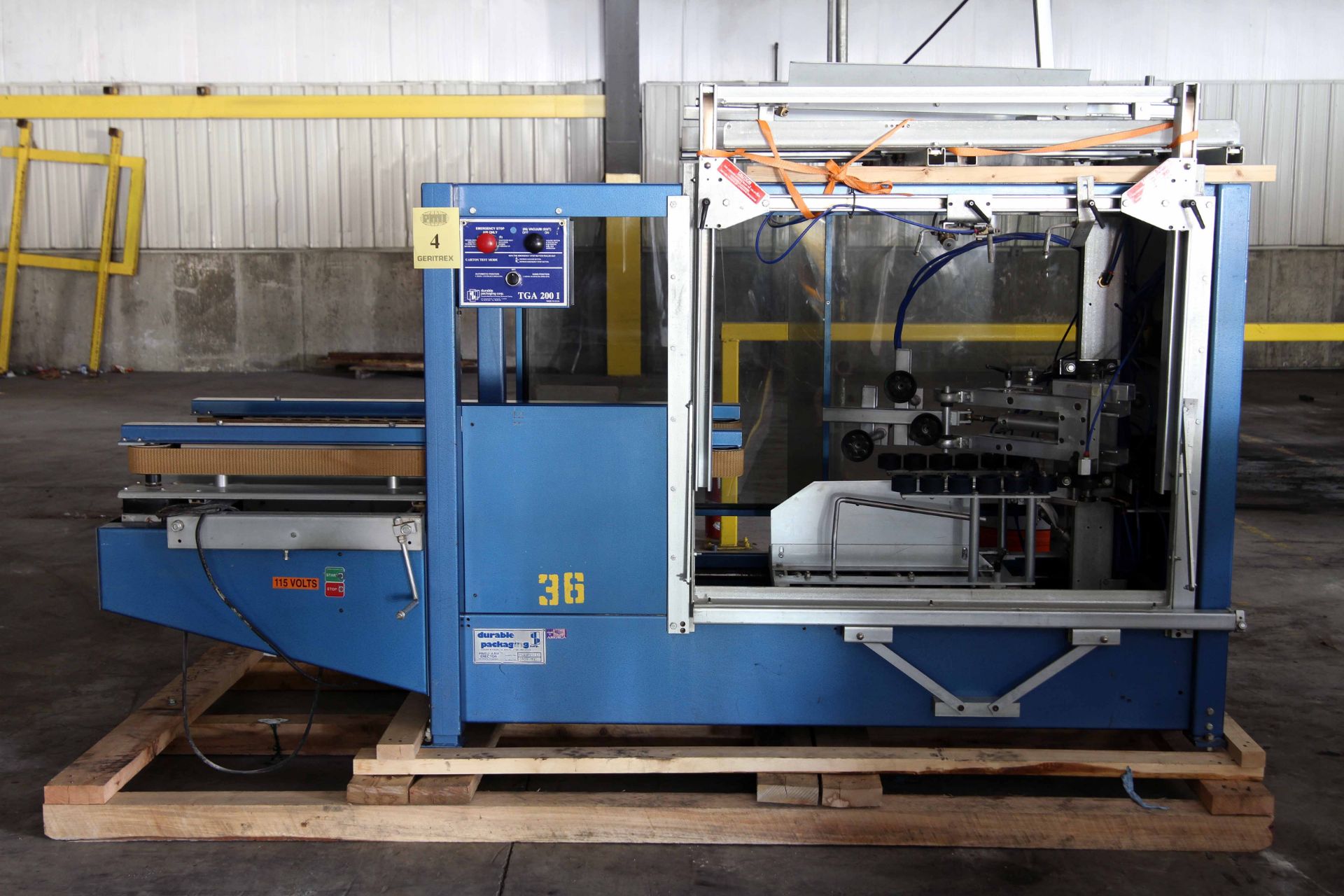 CASE ERECTOR, DURABLE PACKAGING MDL. TGA2001, 20 CPM case erector & bottom tape sealer, S/N 040497E