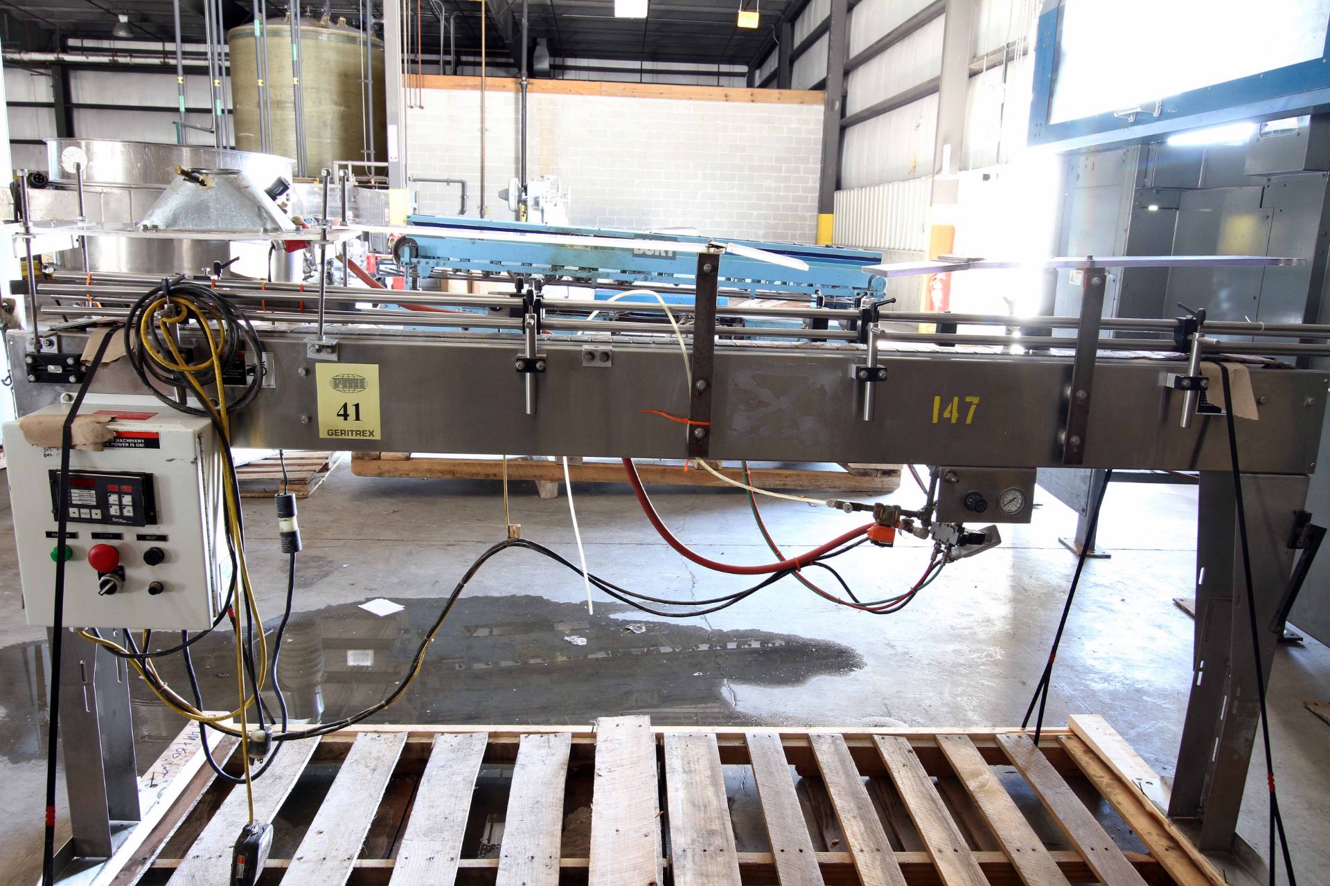 CONVEYOR, ALLFILL 8', new 2003, stainless steel, guardrails, Plexiglas top, 3.25 poly table top