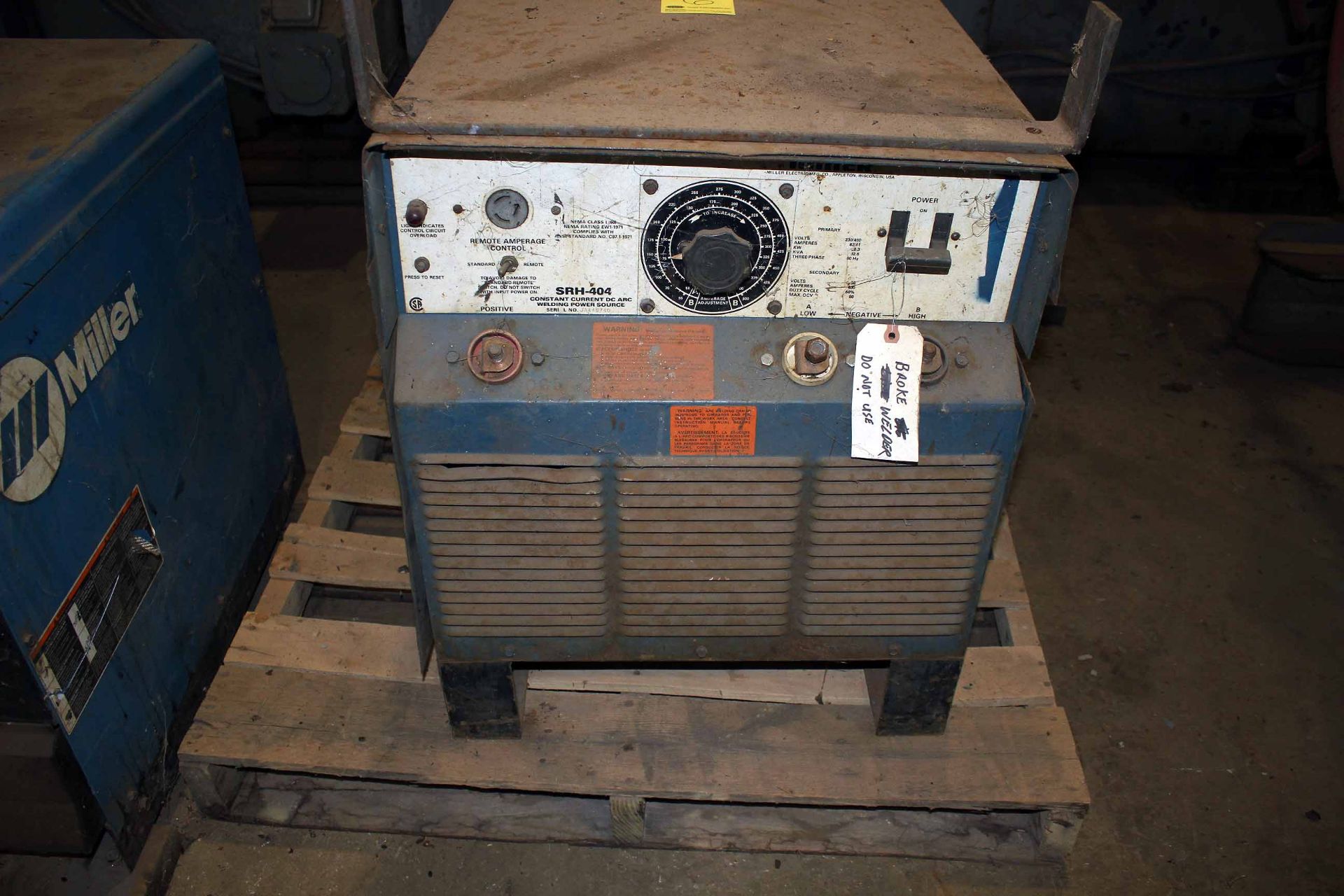 WELDING MACHINE, MILLER MDL. SRH404 DC, 400 amps @ 36 v., 100% duty cycle, S/N JA446740.