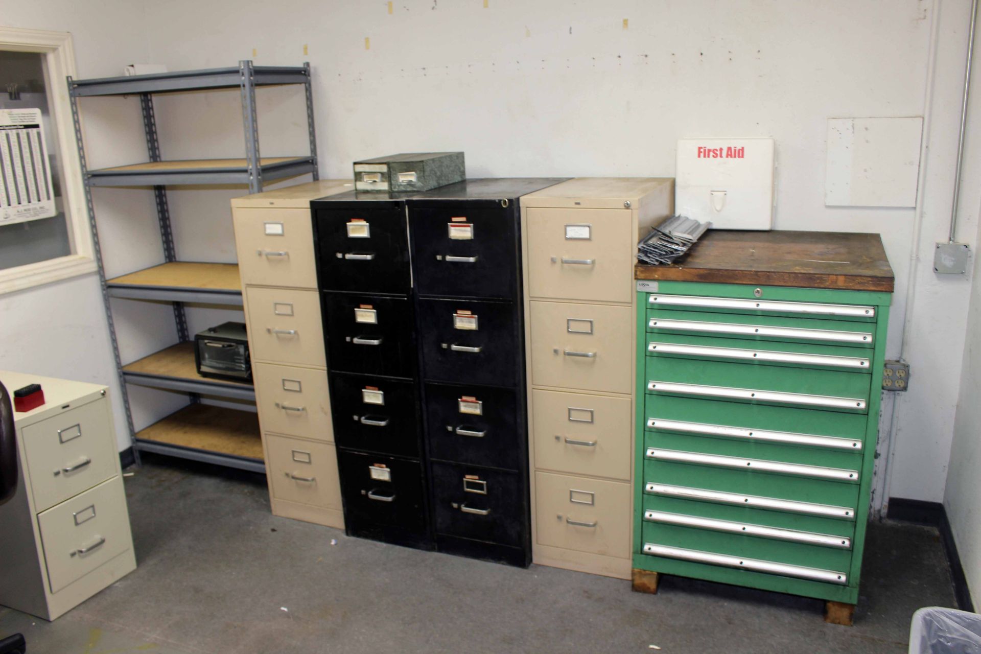 LOT CONTENTS OF OFFICE: desk, chair, file cabinets