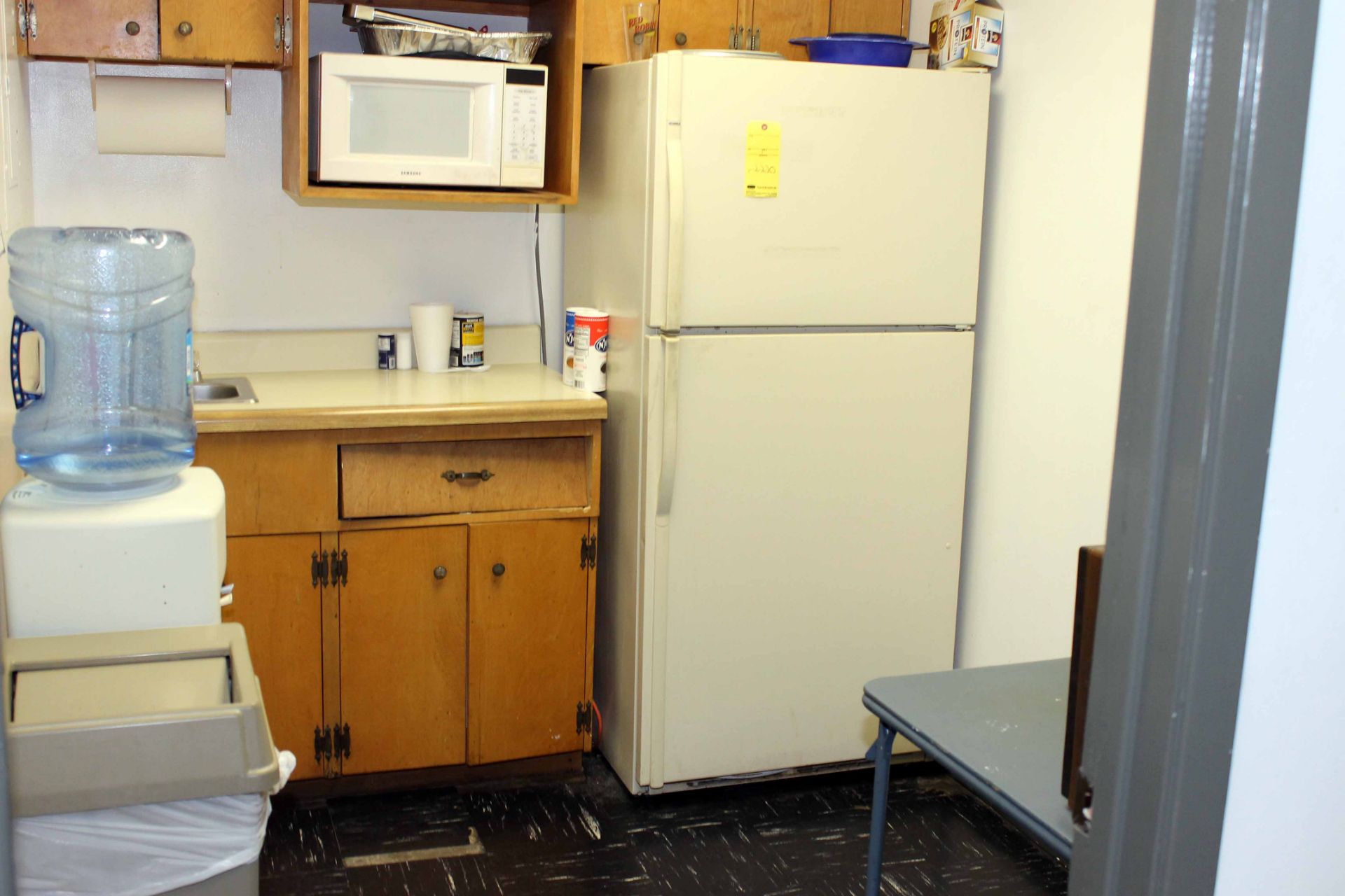 LOT OF CONTENTS OF BREAKROOM: refrigerator, microwave, water cooler, (nothing attached to walls