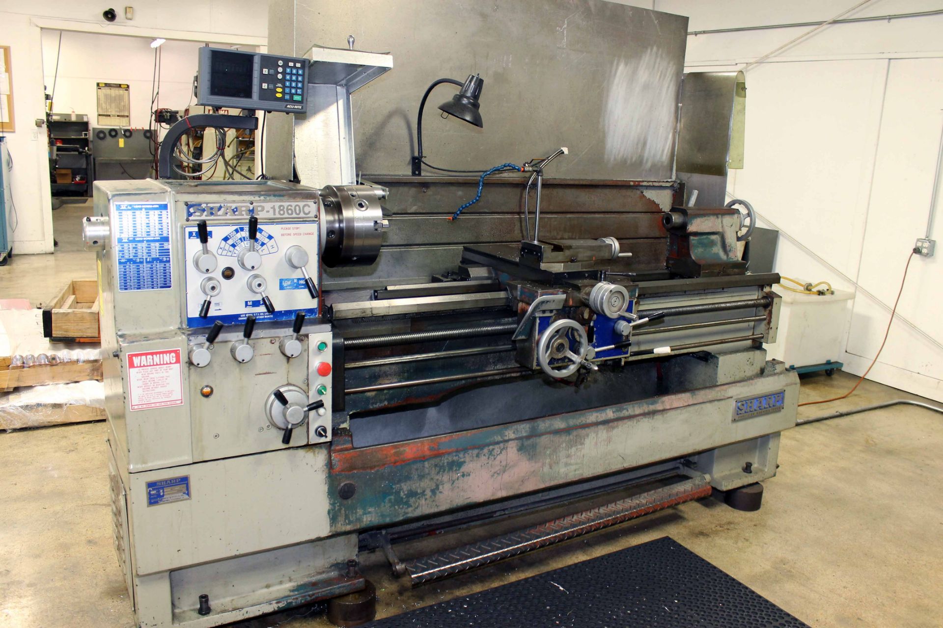 GAP BED ENGINE LATHE, SHARP 18" X 60" MDL. 1860C, spds: 20-2000 RPM, taper attach., 2-axis D.R.O.,