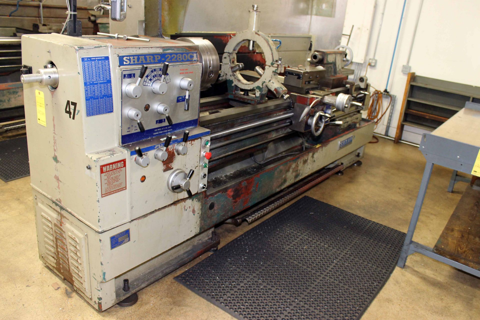 GAP BED ENGINE LATHE, SHARP 22" X 80" MDL. 2280X, spds: 15-1500 RPM, inch/metric thdng., taper
