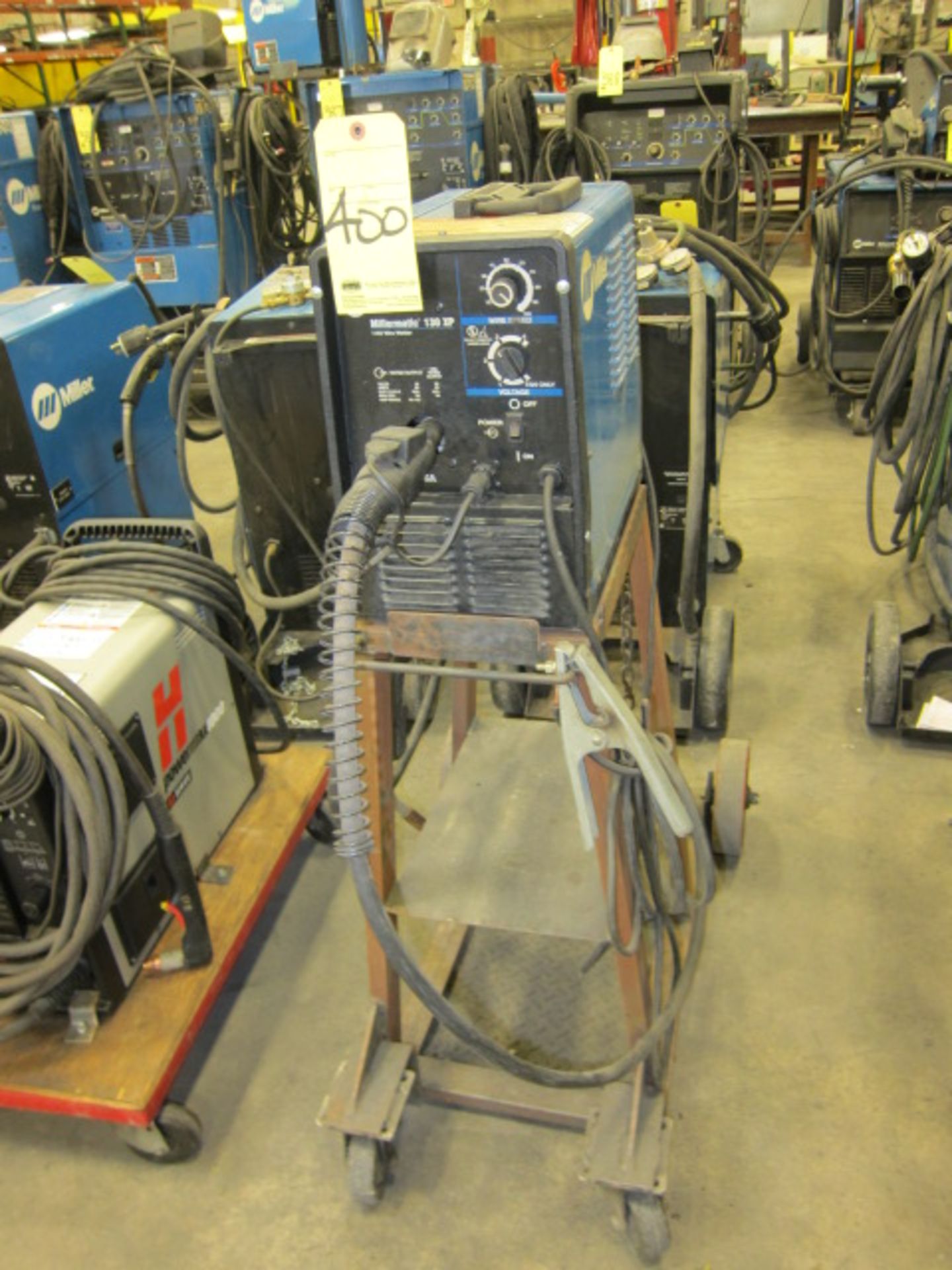 INTEGRATED MIG WELDER, MILLER MILLERMATIC MDL. 130XP, 63 amp @ 20 v., 20% duty cycle, fabricated
