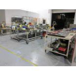 LOT OF STEEL OR ALUMINUM WORKTABLES (10), some caster mtd.