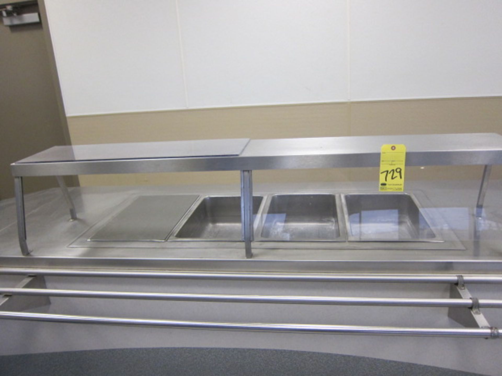 STAINLESS STEEL CAFETERIA LINE w/tray rail, built-in steam table pans & salad station - Image 4 of 10