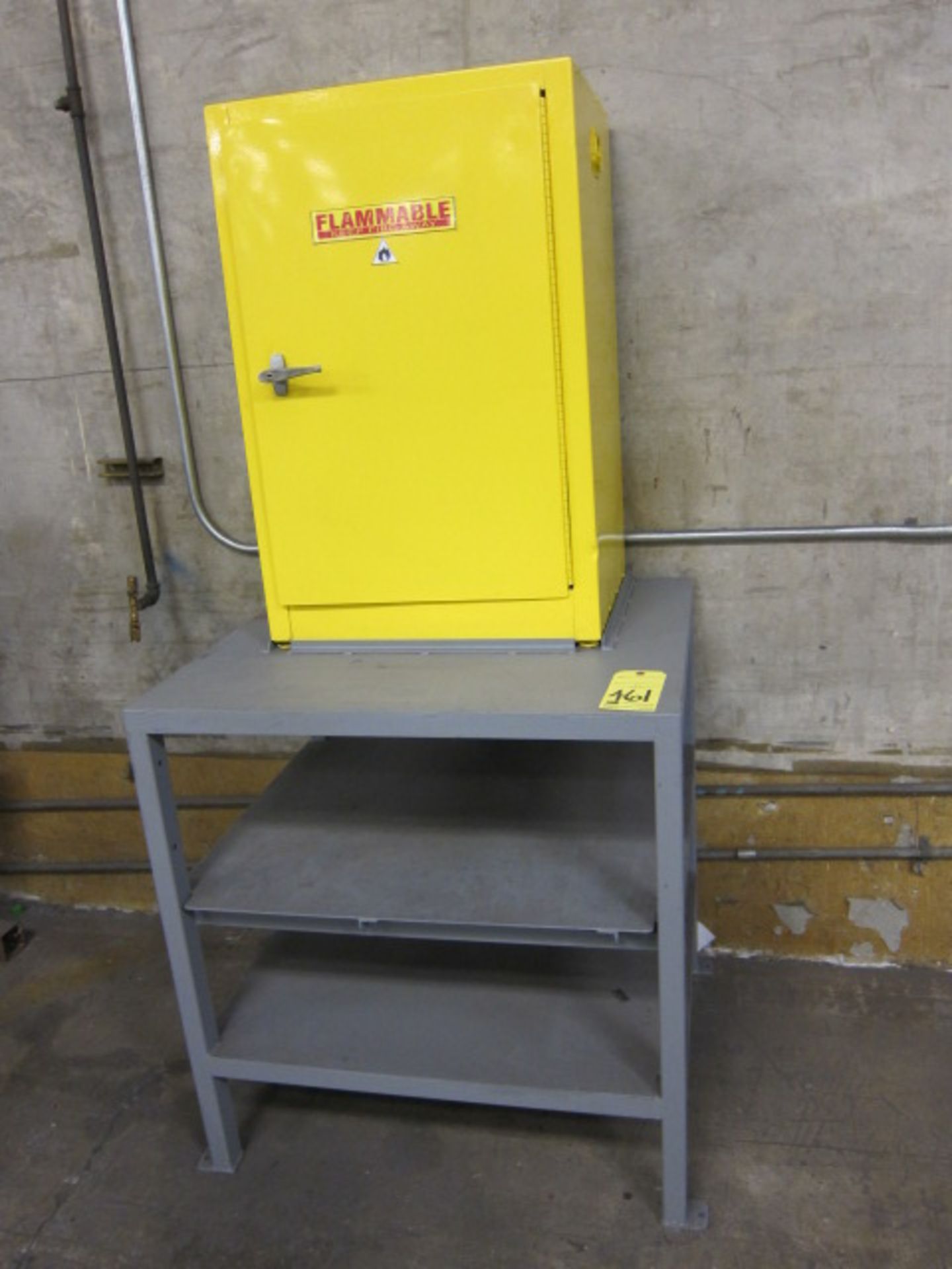 FLAMMABLE CABINET, w/contents, on steel work stand