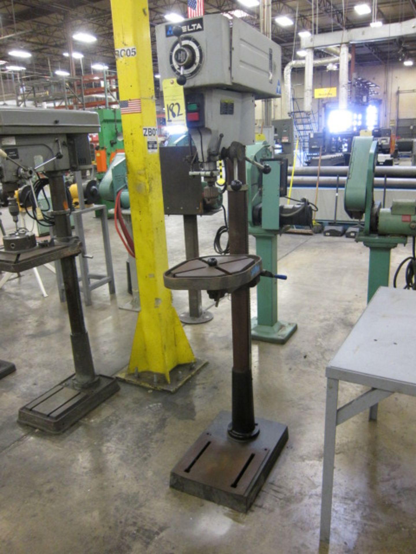GANG STYLE DRILL PRESS, DELTA 15", 2-spdl., multi-spdl. drilling heads, oil grove production table