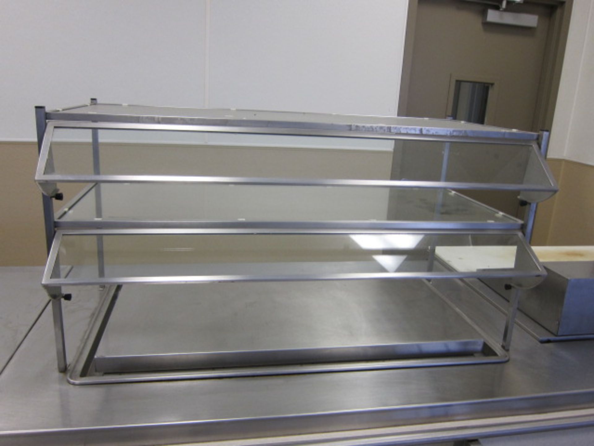 STAINLESS STEEL CAFETERIA LINE w/tray rail, built-in steam table pans & salad station - Image 2 of 10