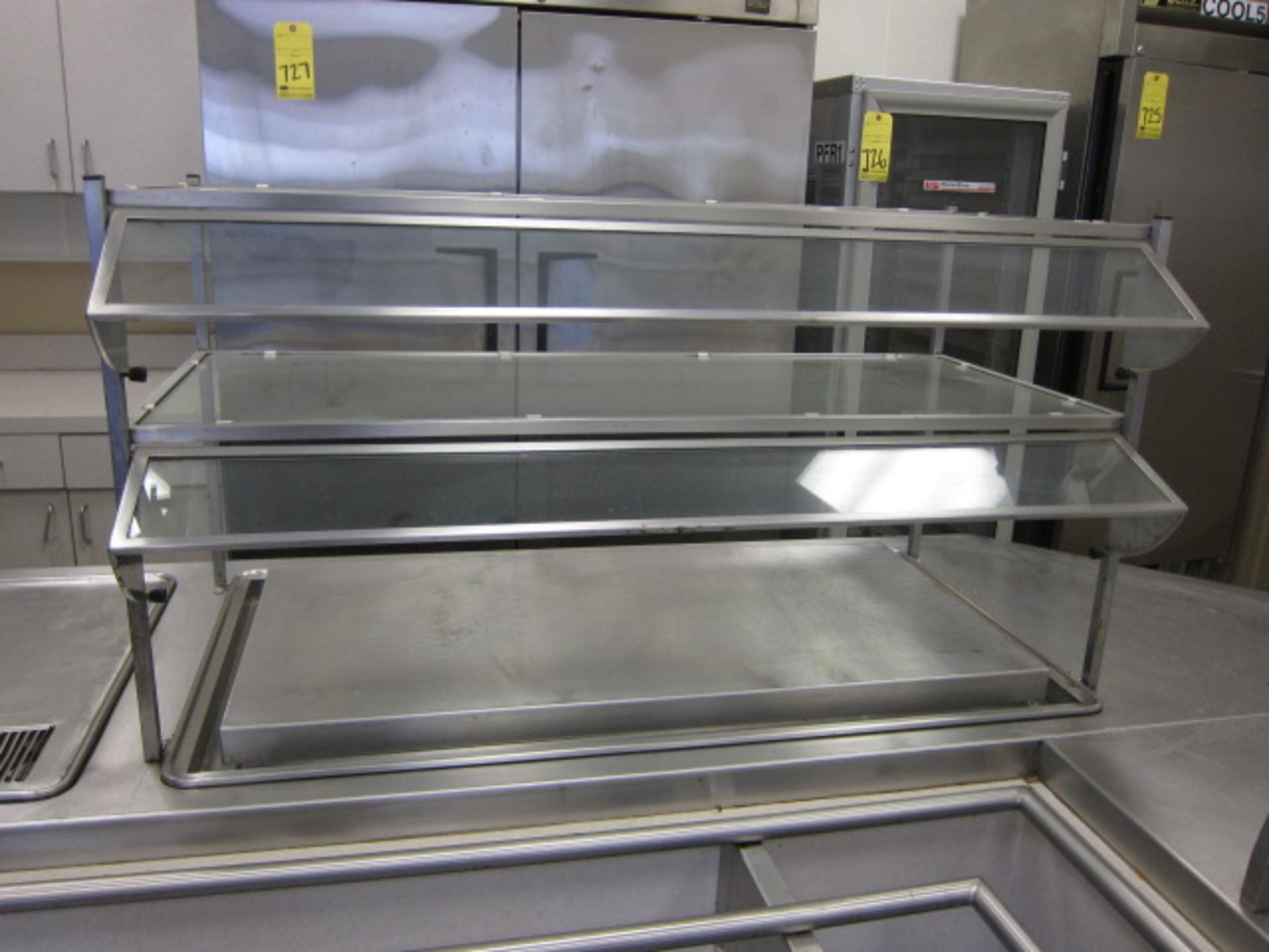 STAINLESS STEEL CAFETERIA LINE w/tray rail, built-in steam table pans & salad station - Image 3 of 10