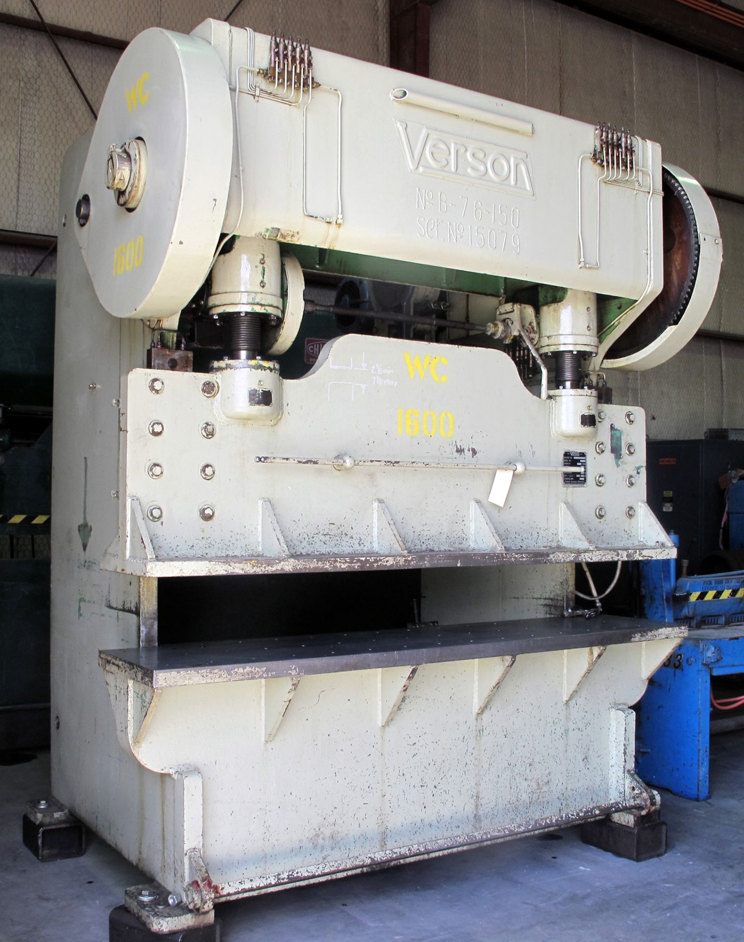 MECHANICAL PRESS, VERSON 150 T. CAP. MDL. B-76, 3" stroke, 12" shut height, 5" adj., 30 SPM, 96" x - Image 2 of 11