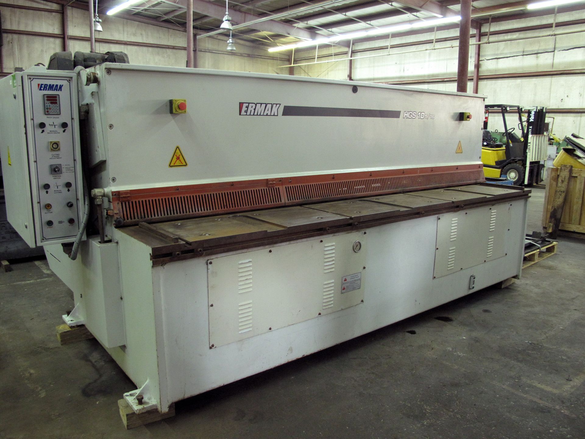 HYDRAULIC SQUARING SHEAR, ERMAK 10' X 5/16" MDL. HGS, new 2007, 120" cutting length, 5/16" mild