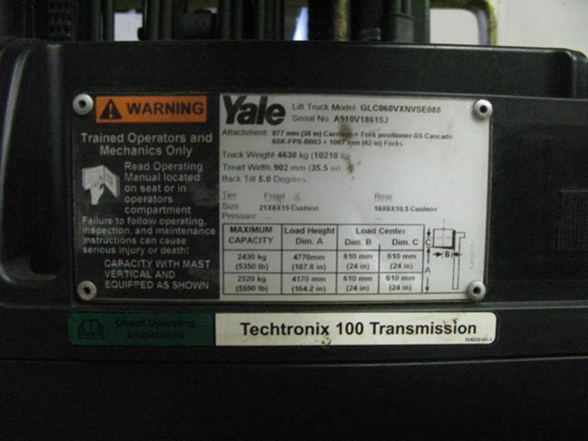 YALE, GLC060VX, 6,000 LBS., FORKLIFT - Image 9 of 9