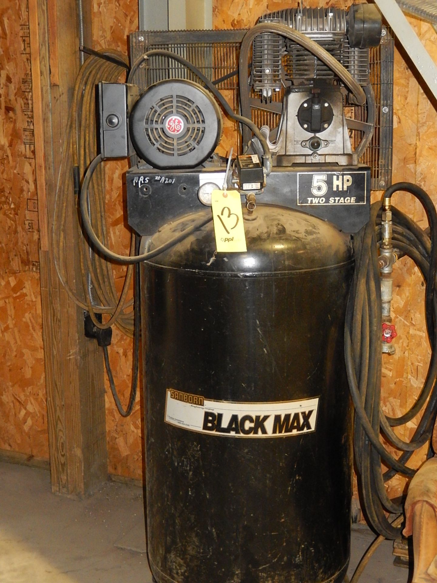 Sanborn 5 HP Vertical Tank Type Air Compressor Model B51-A24-80V1, S/N L3125027 (Sioux Falls, SD)