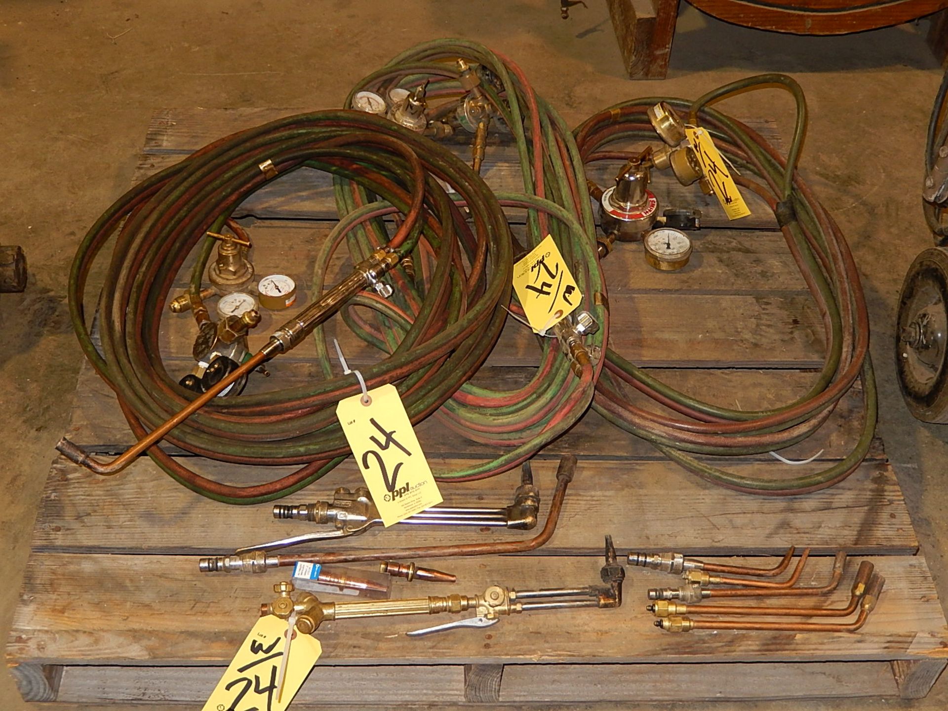 LOT: (3) Torch Sets, including (6) Regulators, Hoses, (3) Torches, Rosebuds, Welding & Cutting